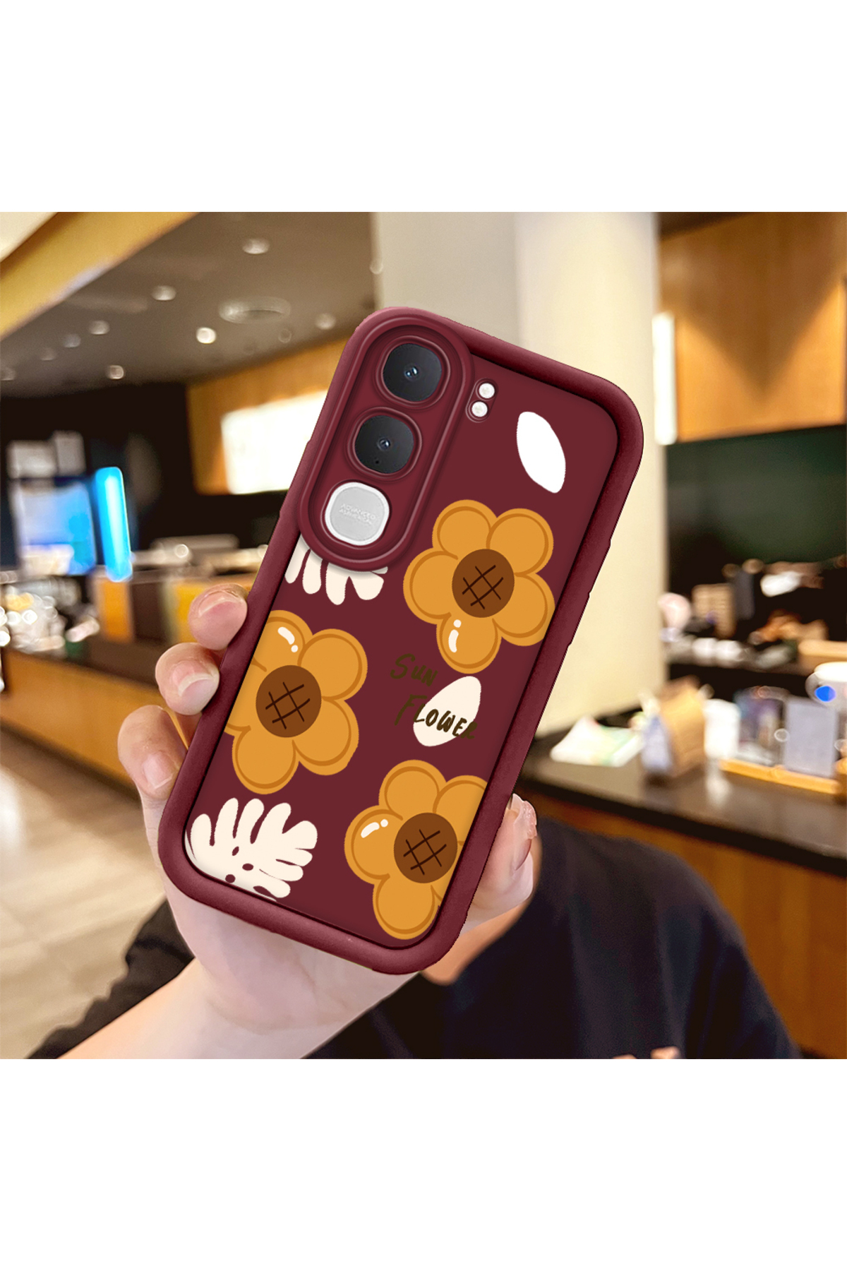 Vivo Y31 5G Compatible Case Camera Protector Burgundy Silicone Couple Phone Case Floral Pattern