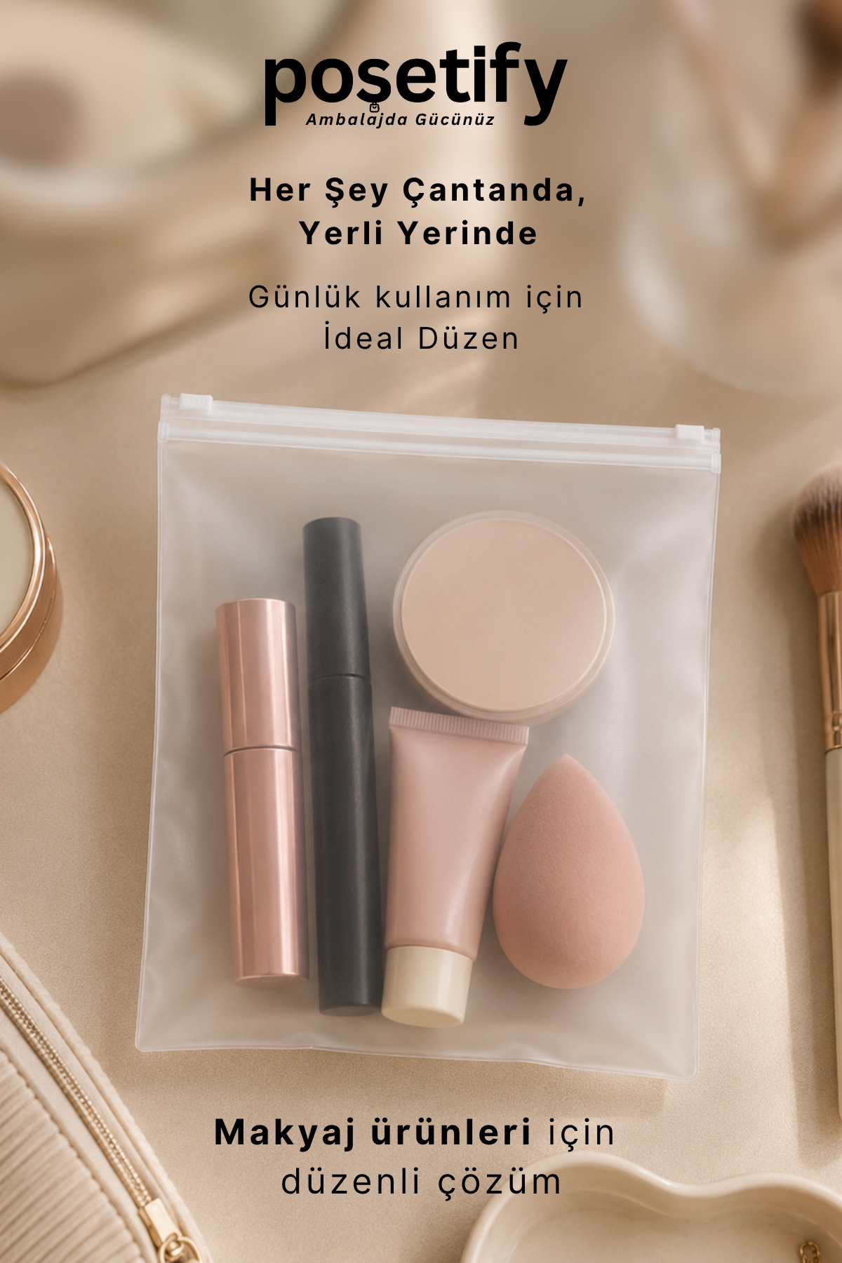 Fermuarlı Organizer 15x20 Cm | 10 Adet | Buzlu Şeffaf Kozmetik, Makyaj Çantası ve Çok Amaçlı Torba — بی‌رنگ PS-FO-1520-10 — تصویر 5 از 8