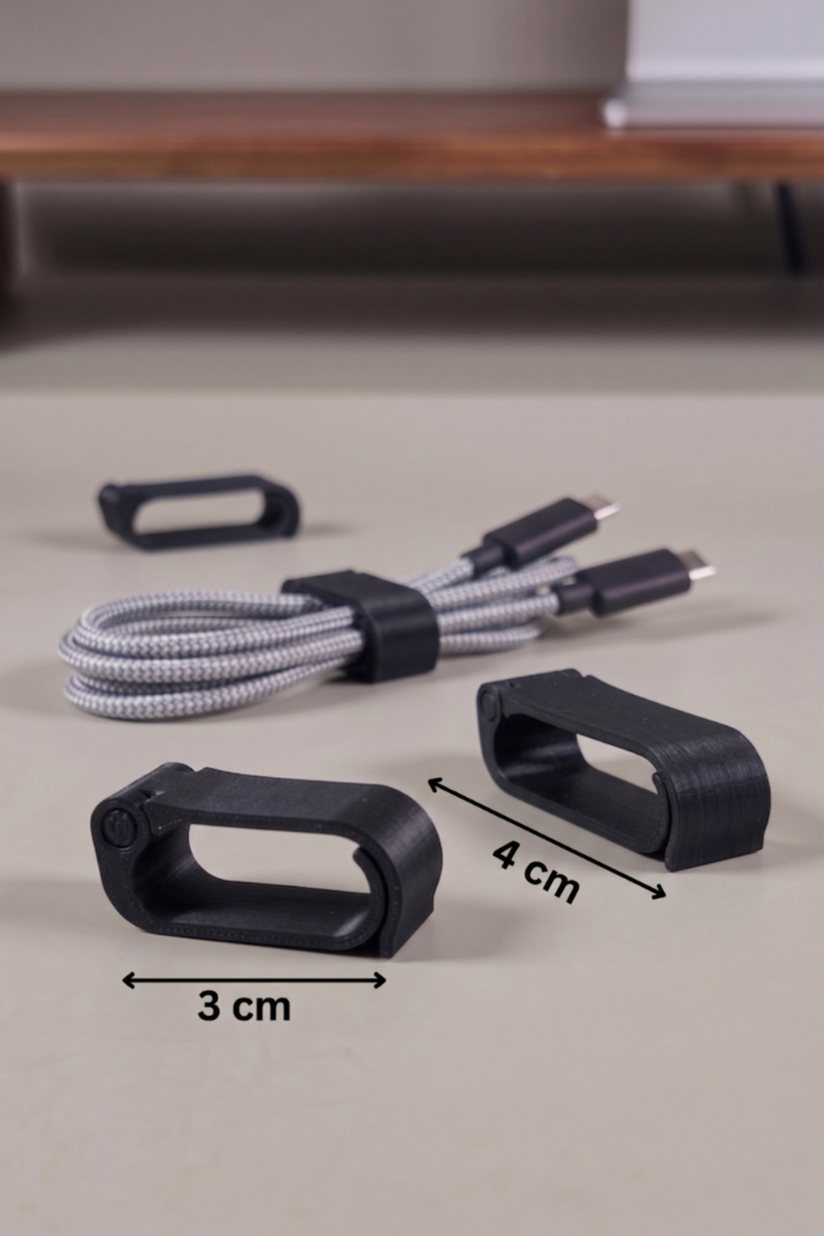 Siyah Kablo Düzenleyici Klips Seti (3 cm + 4 cm) - 2'li Tekrar Kullanılabilir Kilitli Kablo Bağı