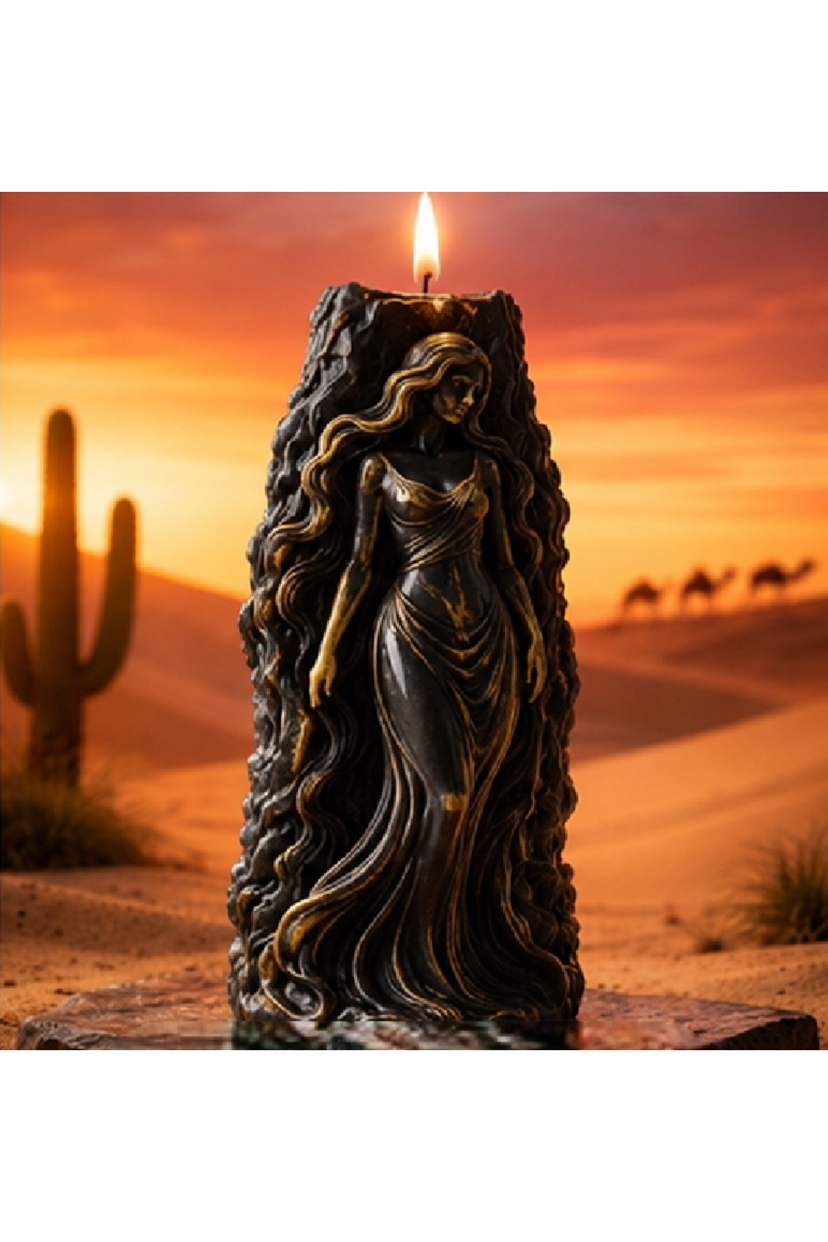 Women's Candle Carved in Decorative Stone