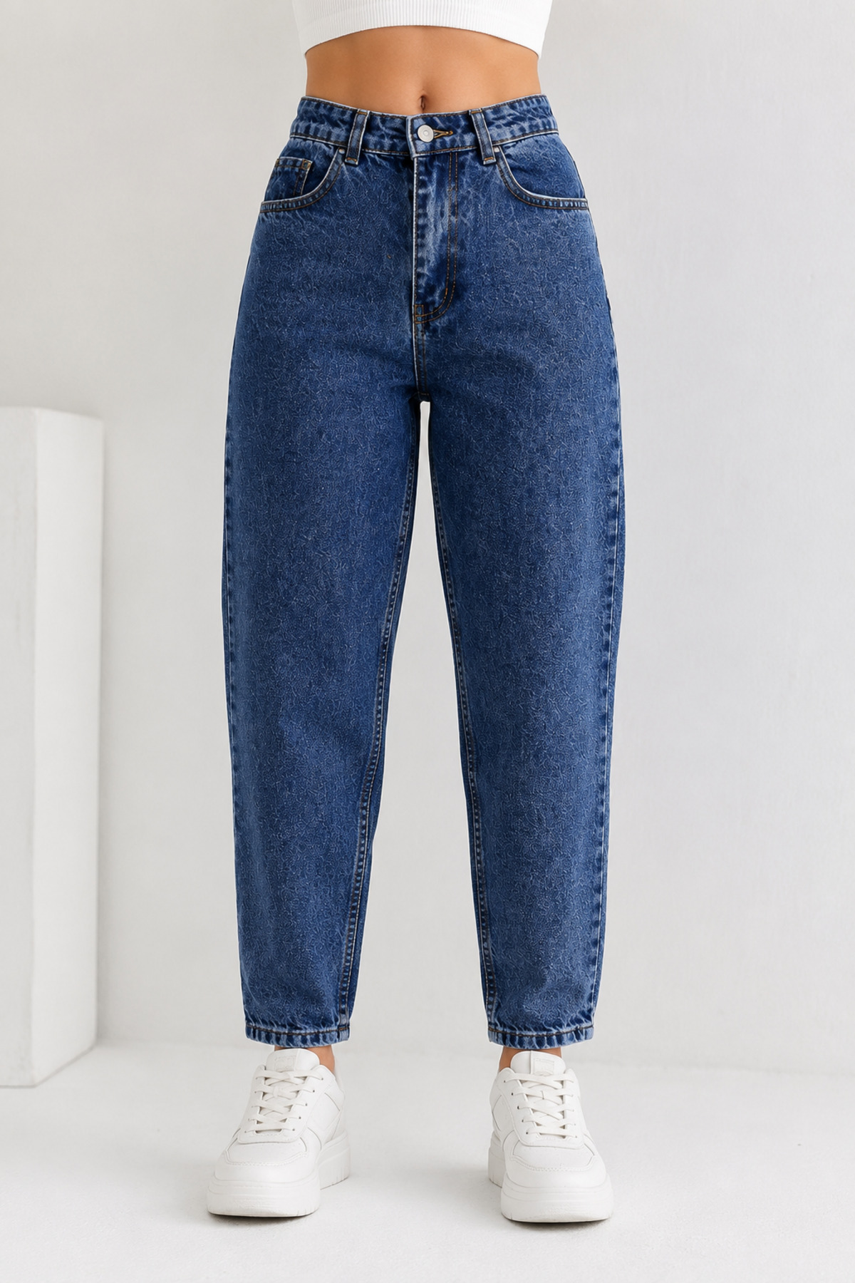 Lighter Jeans Kadın Mavi Yüksek Bel Mom Jeans Boyfriend Kesim Denim Jean Pantolon