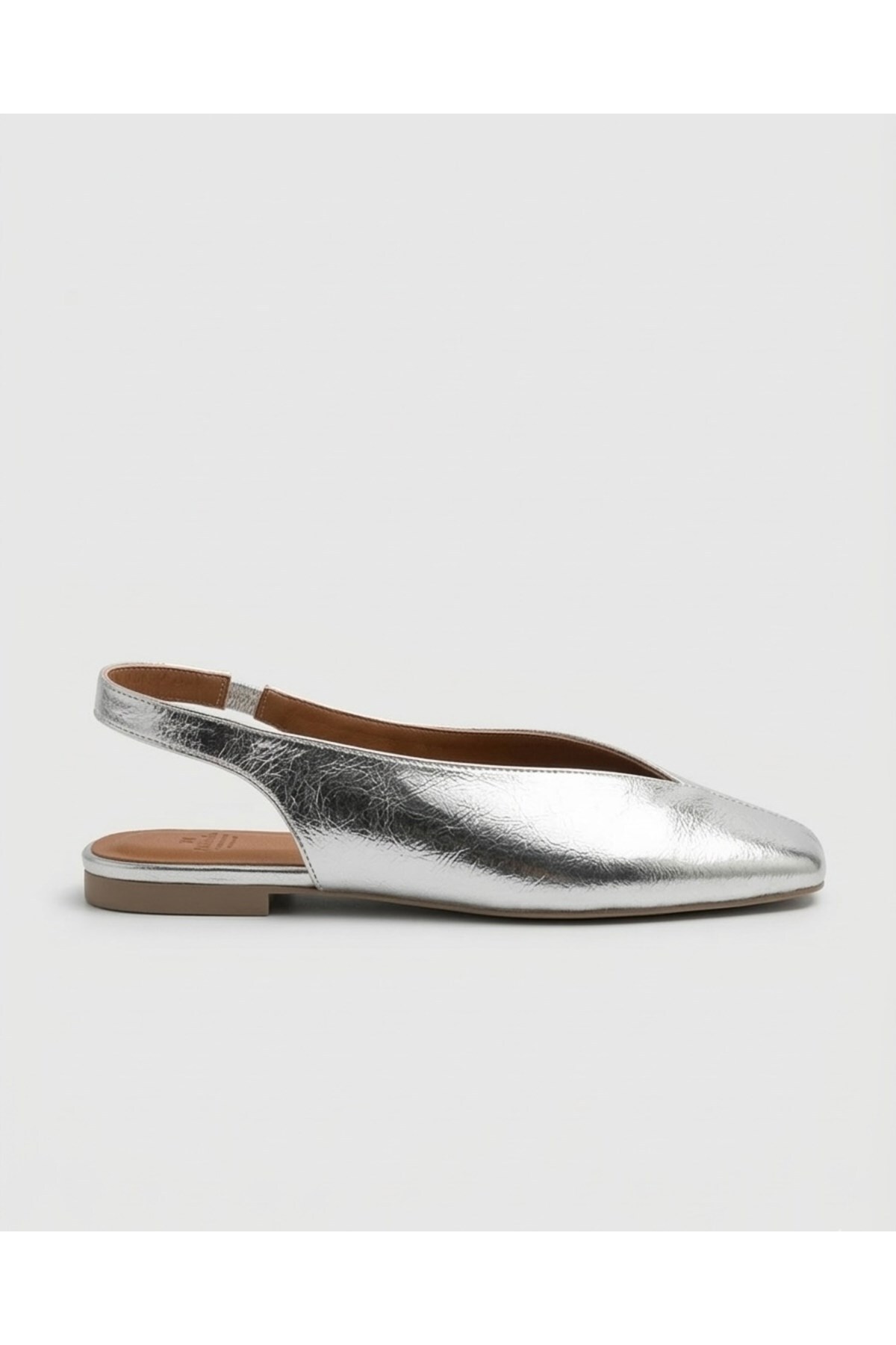 Genel Markalar Siena Kadın Gümüş Kare Burun Babet Slingback görsel 4