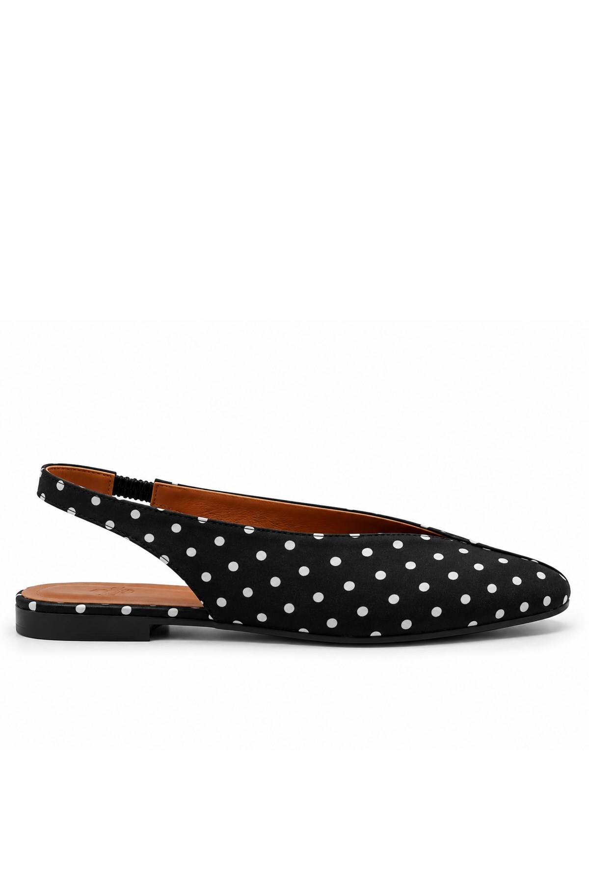 Genel Markalar Siena Kadın Siyah Beyaz Puantiyeli Kare Burun Babet Slingback görsel 5