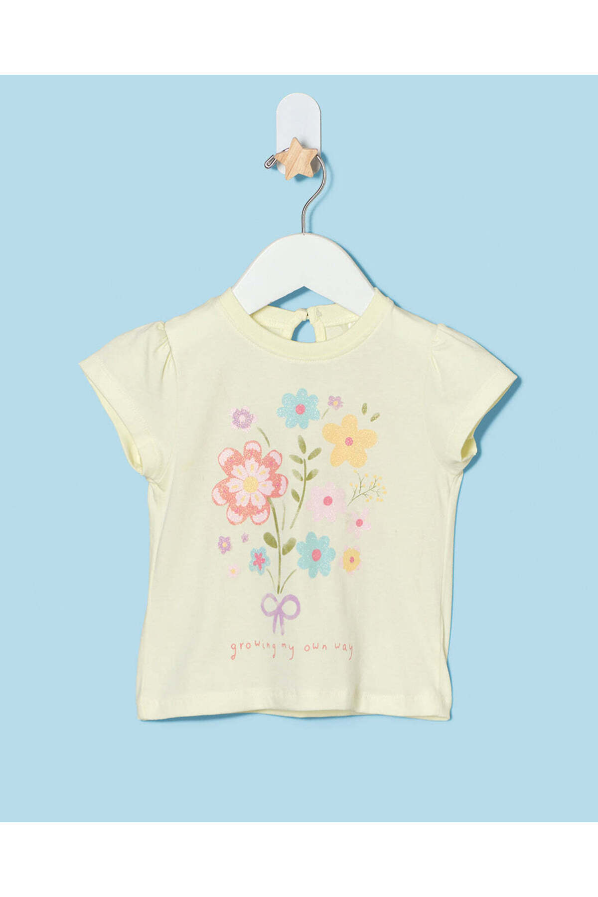 REDTAG Infant Girls Yellow Chest Print Jersey T-Shirt