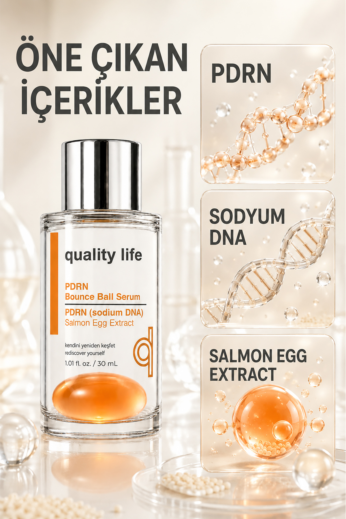 سرم دو فاز PDRN مدل Salmon DNA Bounce Ball NAD+، یک سرم دو فاز ترمیم کننده، بازسازی کننده و جوان کننده پوست است که به از بین بردن چین و چروک و خطوط ریز کمک می‌کند. — تصویر 2 از 8