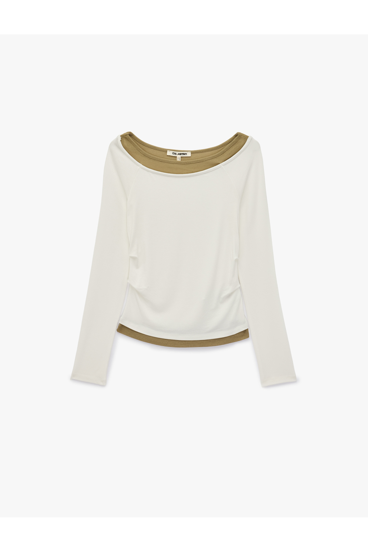 Koton Viscose Blended Gathered Boat Neck Layered Long Sleeve T-Shirt