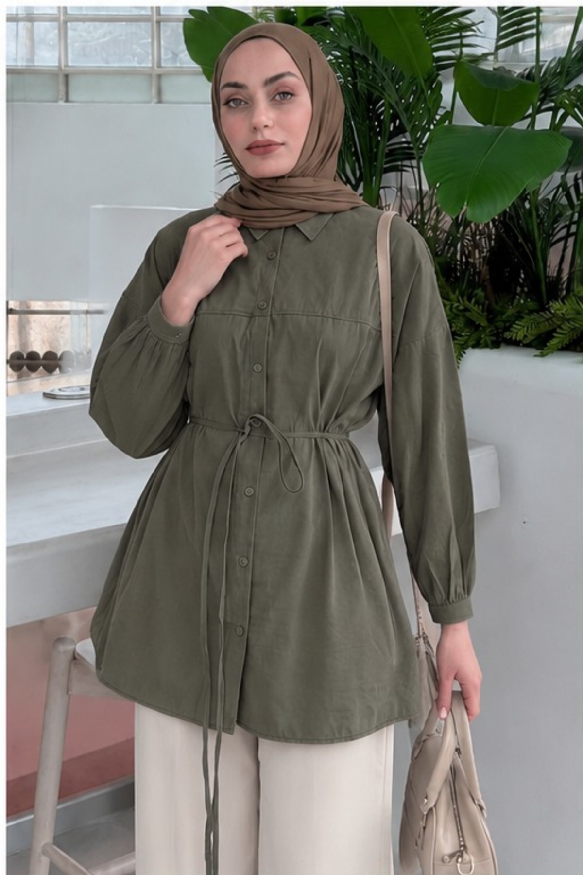 unika boutique Kadın Tesettür Dikiş Detaylı Bağlamalı Gömlek