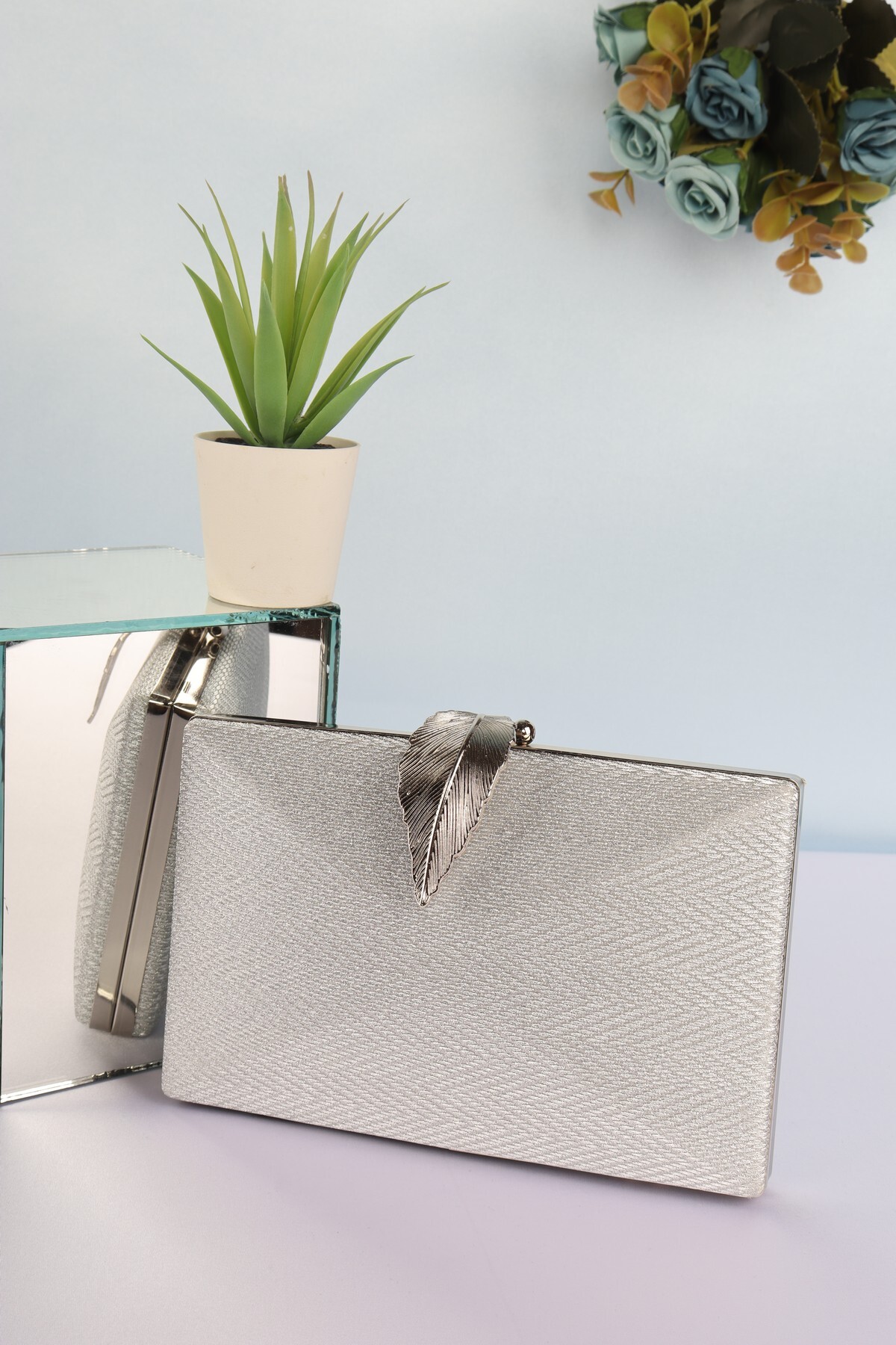 weem bag Elysara EB0713 | Ekose Gösterişli Yaprak Bukle Abiye Çanta