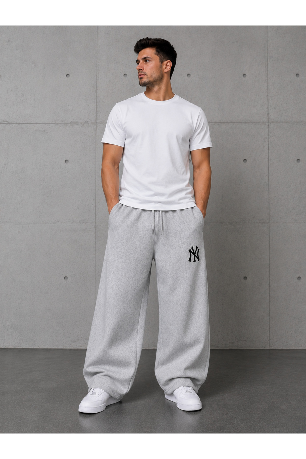 CANDERO 2'li Erkek NY Baskı Eşofman Altı (Siyah-Gri) Baggy Model Oversize Cepli görsel 3