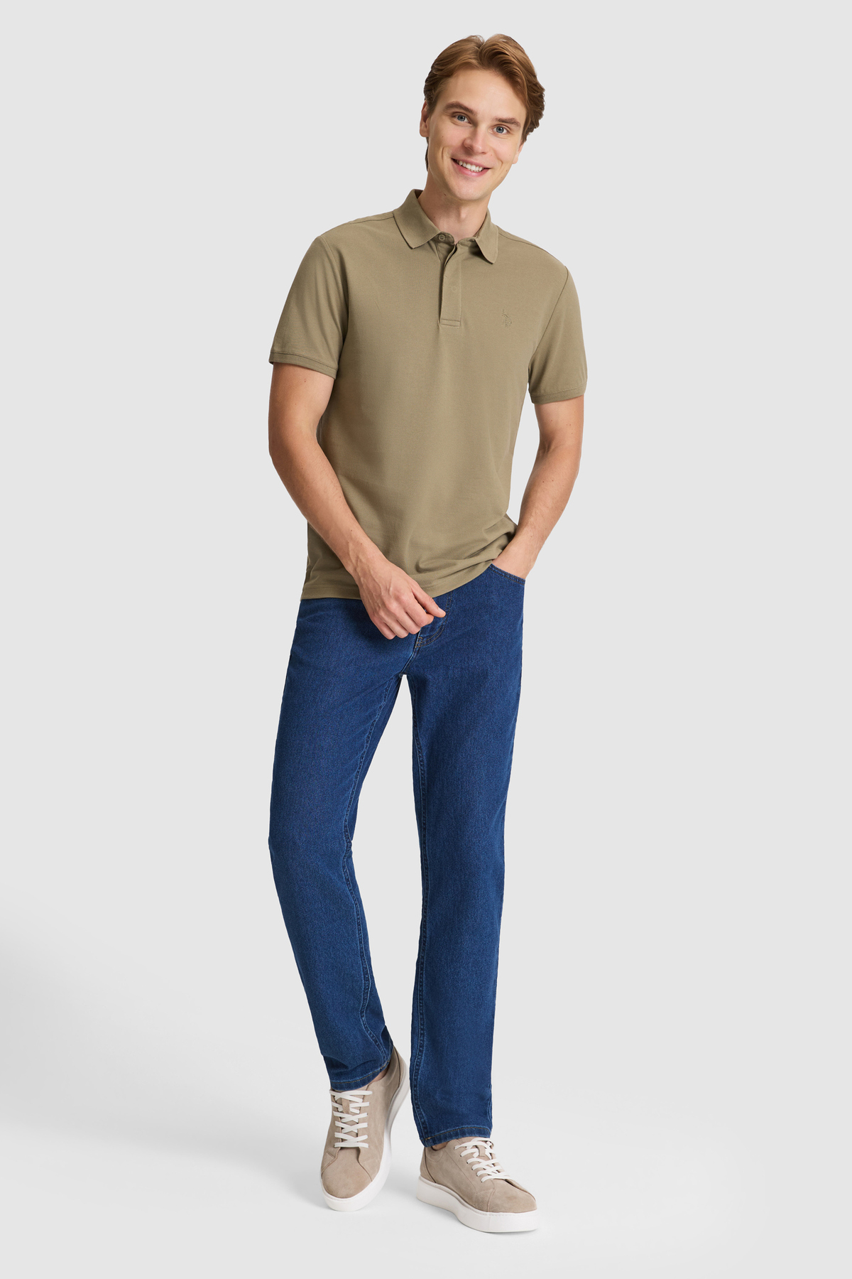 U.S. Polo Assn. Erkek Haki Slim Fit Polo Yaka Basic Tişört 50327003-VR027 görsel 4