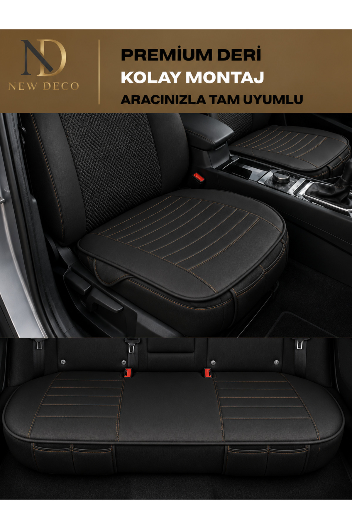 NewDeco Hyundai İ20 Araçlara Uyumlu Premium Deri 3 Parça Oto Koltuk Minderi Araca Uyumlu 4 Mevsim Kolay Montaj