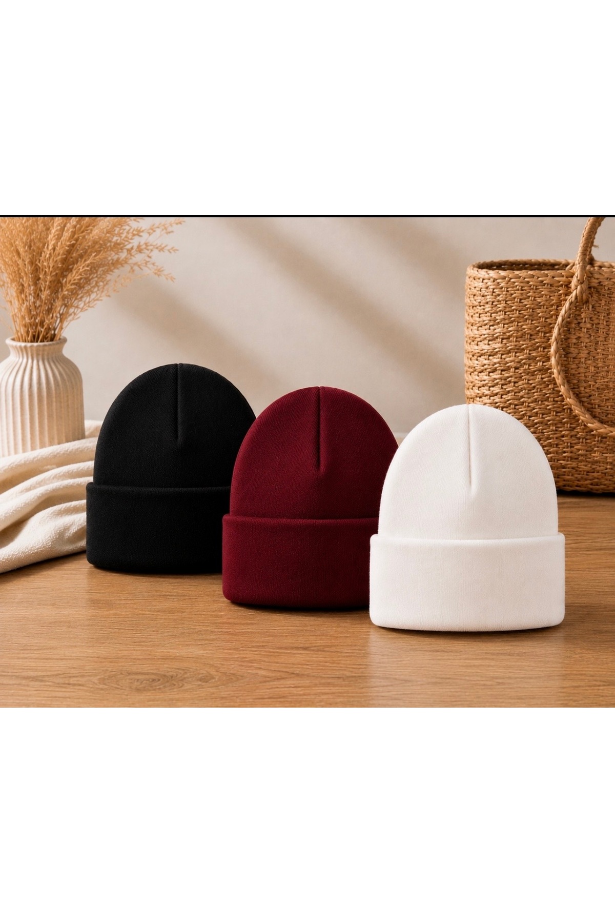KAR-KIŞ ACCESSORIES UNISEX Siyah-Bordo-Beyaz LUX 3’LÜ BERE SET