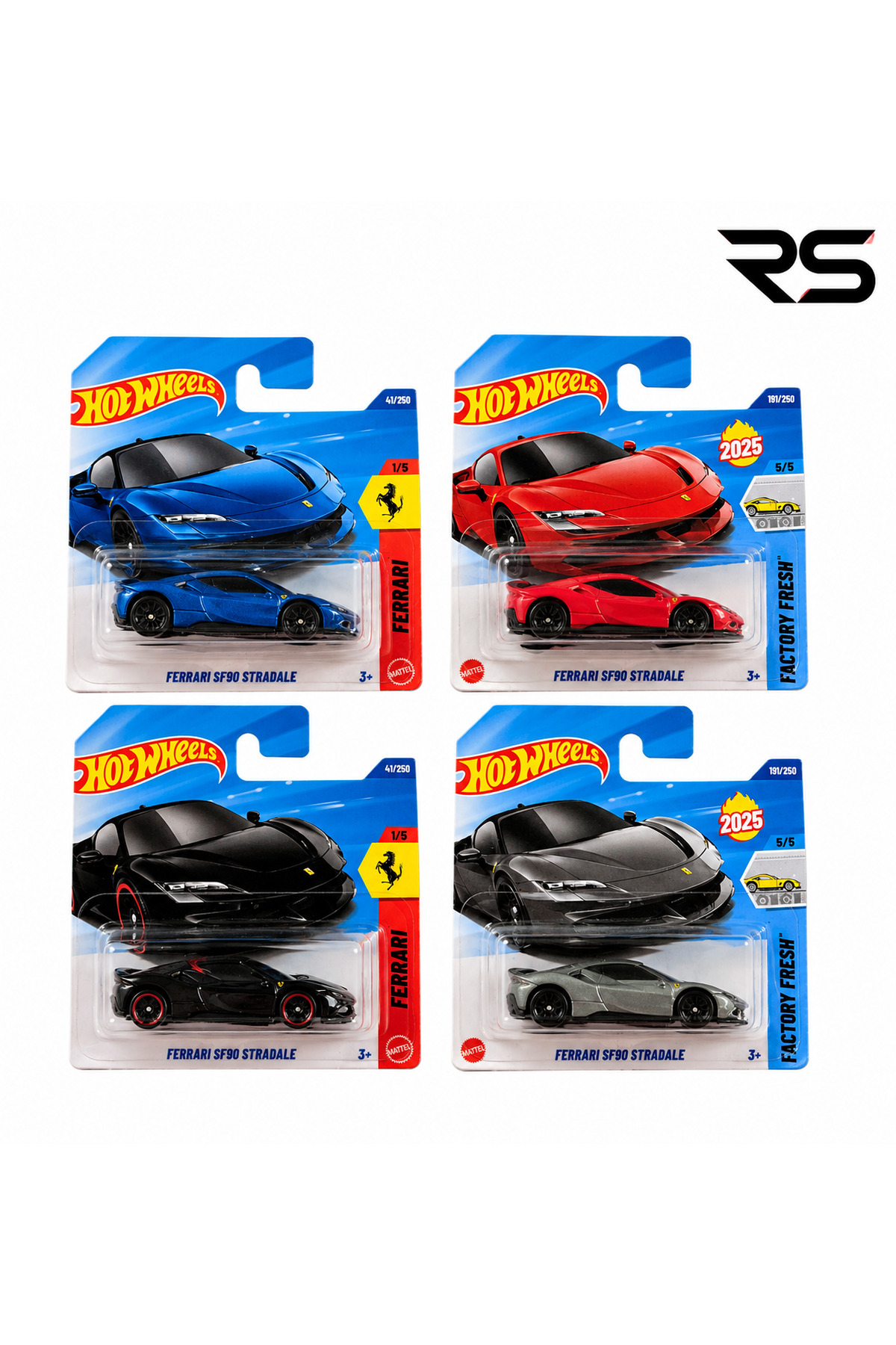 HOT WHEELS FERRARİ SF 90 4 LÜ SET ( KIRMIZI - MAVİ - SİYAH -GRİ