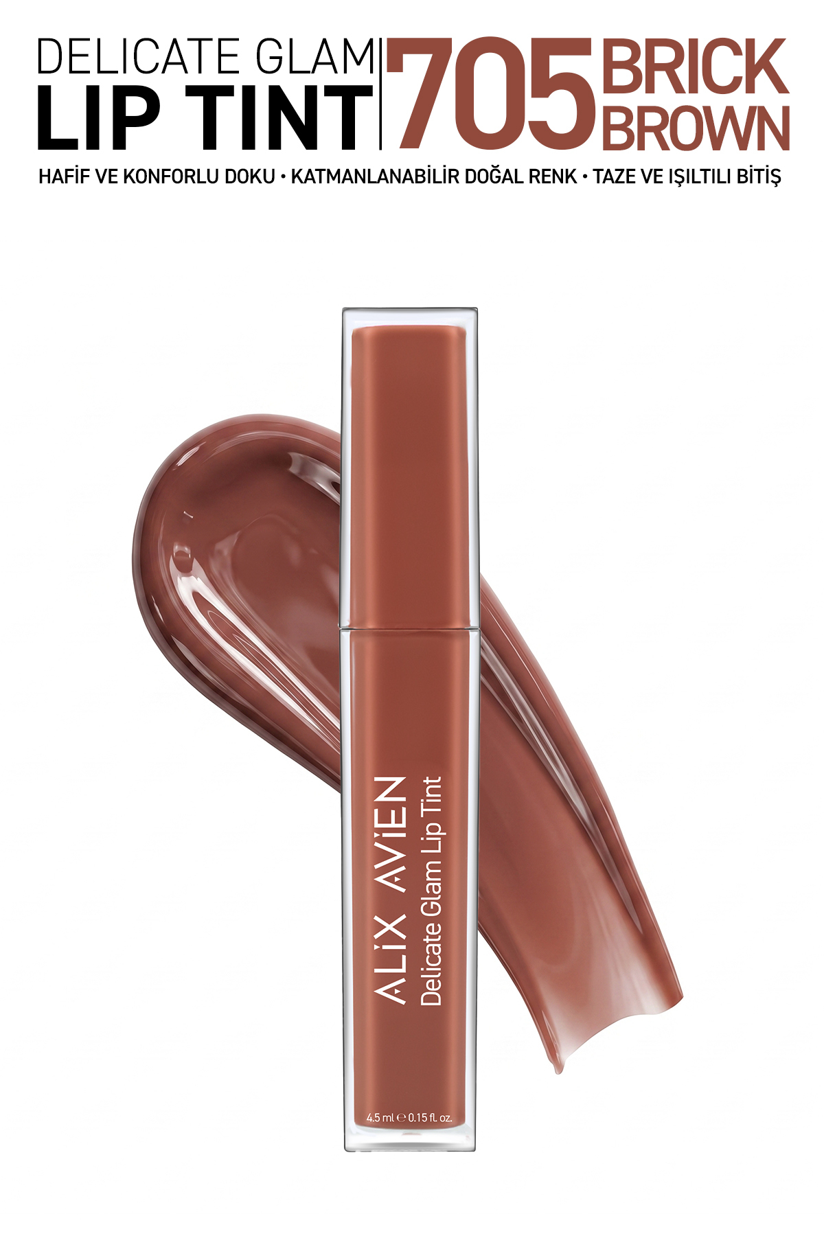 Alix Avien رنگ لب براق پایه آب - رنگ لب دلیکیت گلم 705 قهوهای آجری — بژ LIPTINT