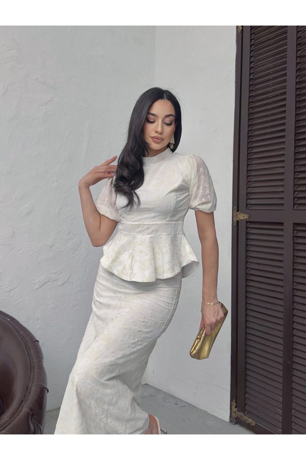 Clothes Fast Kadın BLACK - SİYAH Midi Elbise Dik Yaka Balon Kol Volanlı Çiçek Desenli Şifon görsel 3
