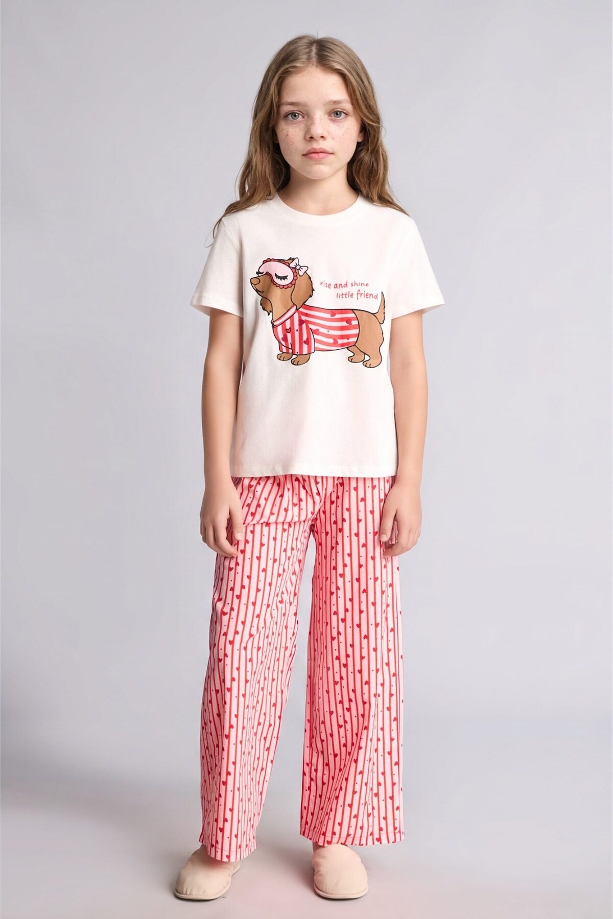 Defacto Printed and Striped Regular Fit 2-Piece Pajama Set for Girls H5510A826Sm
