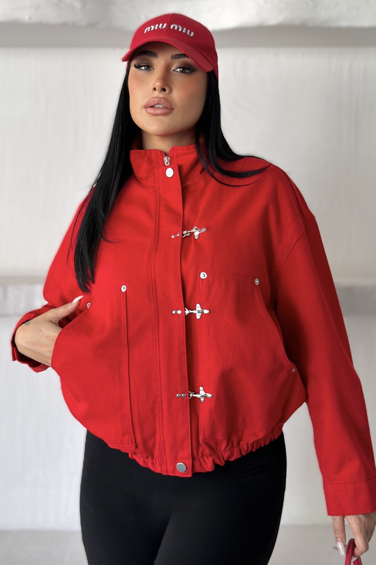 moda armanc Kadın Japon Ceket ZR Yeni Sezon Metal Süslü Düğmeli Oversize Relaxed Fit Bomber Ceket görsel 3