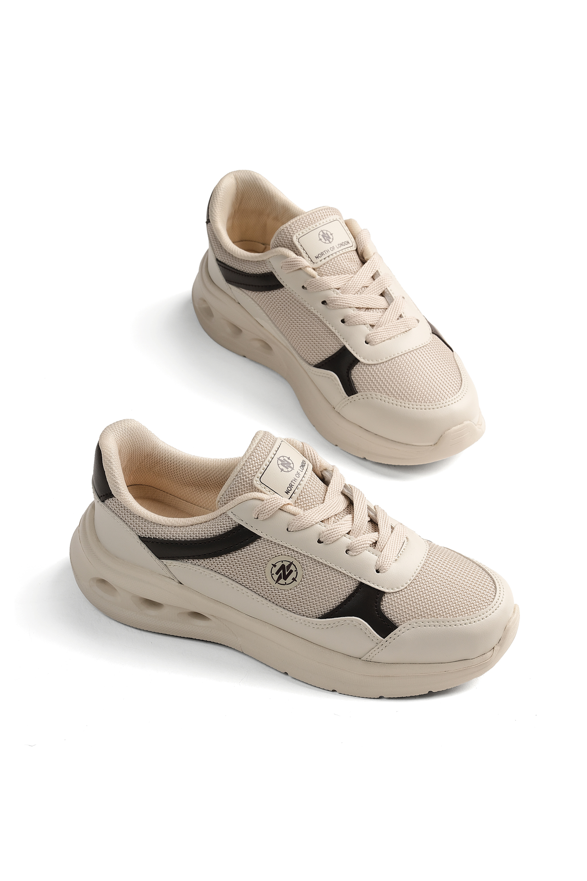 Tonny Black Kadın Bej Kahve Faylon Taban Rahat Bağcıklı Sneaker