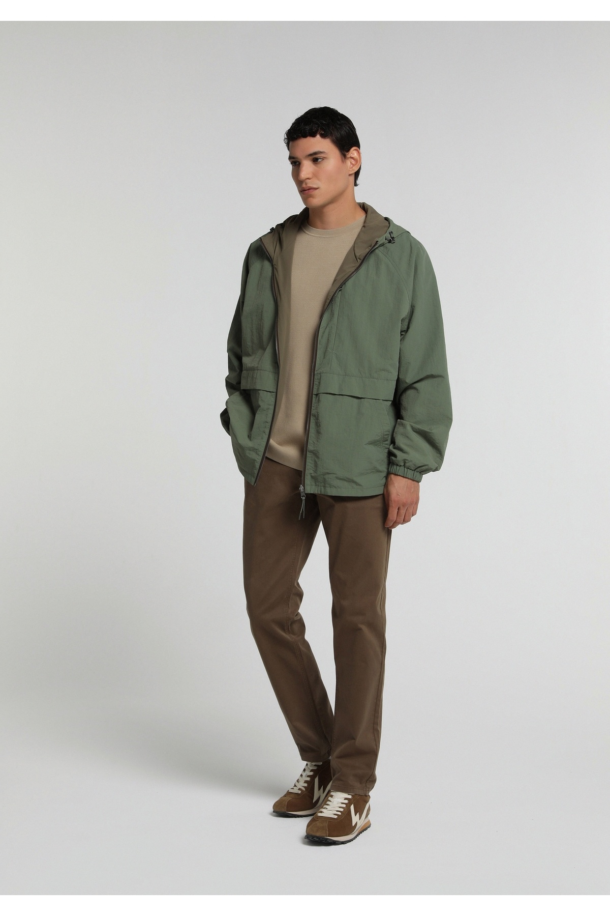 Colin's Loose Fit Düz Astarlı Fermuarlı Erkek Yeşil Yağmurluk görsel 4