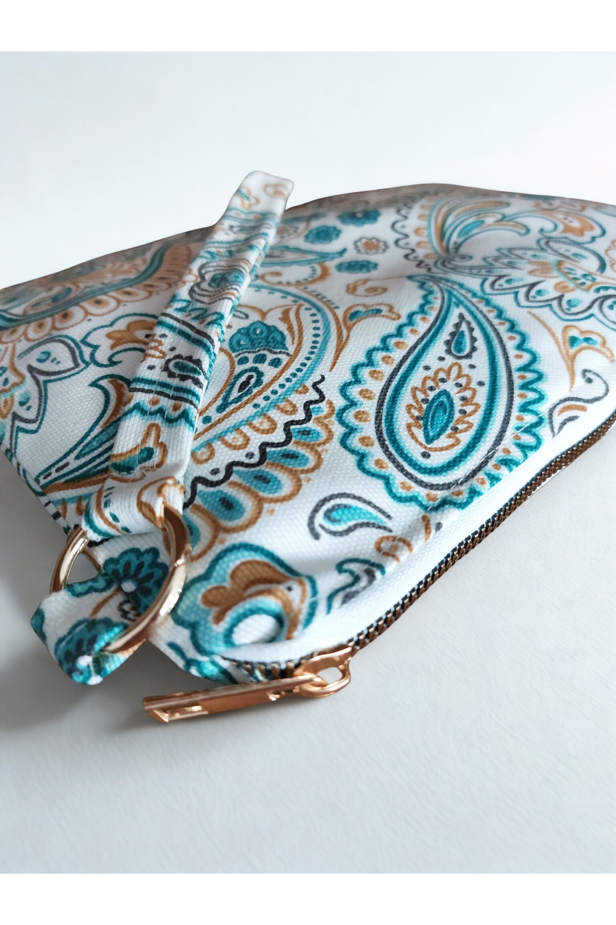 ADUŞKA Su Geçirmez Iç Astarlı Clutch Çanta, Makyaj Çantası (şal desen) görsel 7