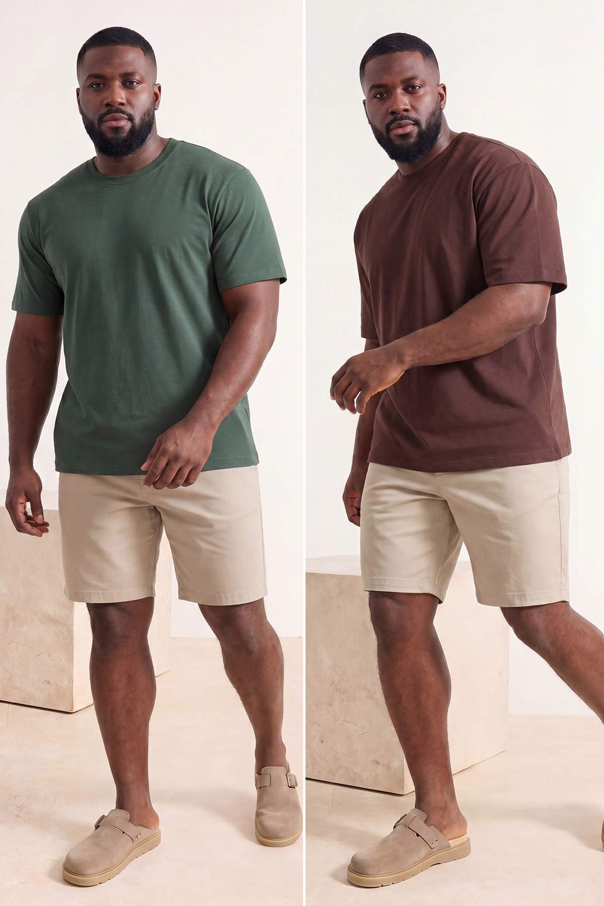 Trendyolmilla Man Kahverengi-Yeşil Büyük Beden 2'li Paket Regular/Normal Kesim T-Shirt TMNSS24BF00002