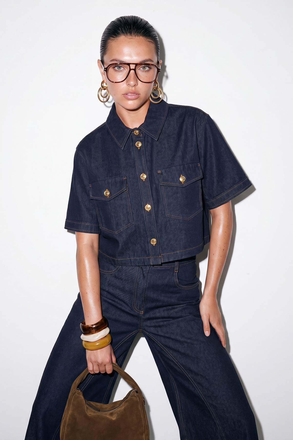 Drop by Trendyolmilla Lacivert Gömlek Yaka Önden Düğmeli Crop Mevsimlik İnce Ceket TDRSS26CE00016