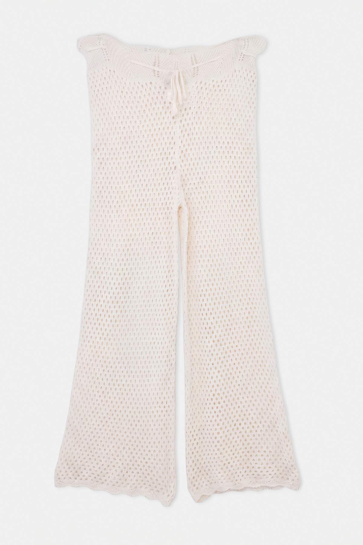 Trendyolmilla Curve Plaj Giyim Ekru Yüksek Bel İnce Yazlık Triko Plaj Pantolonu TBBSS26AR00059