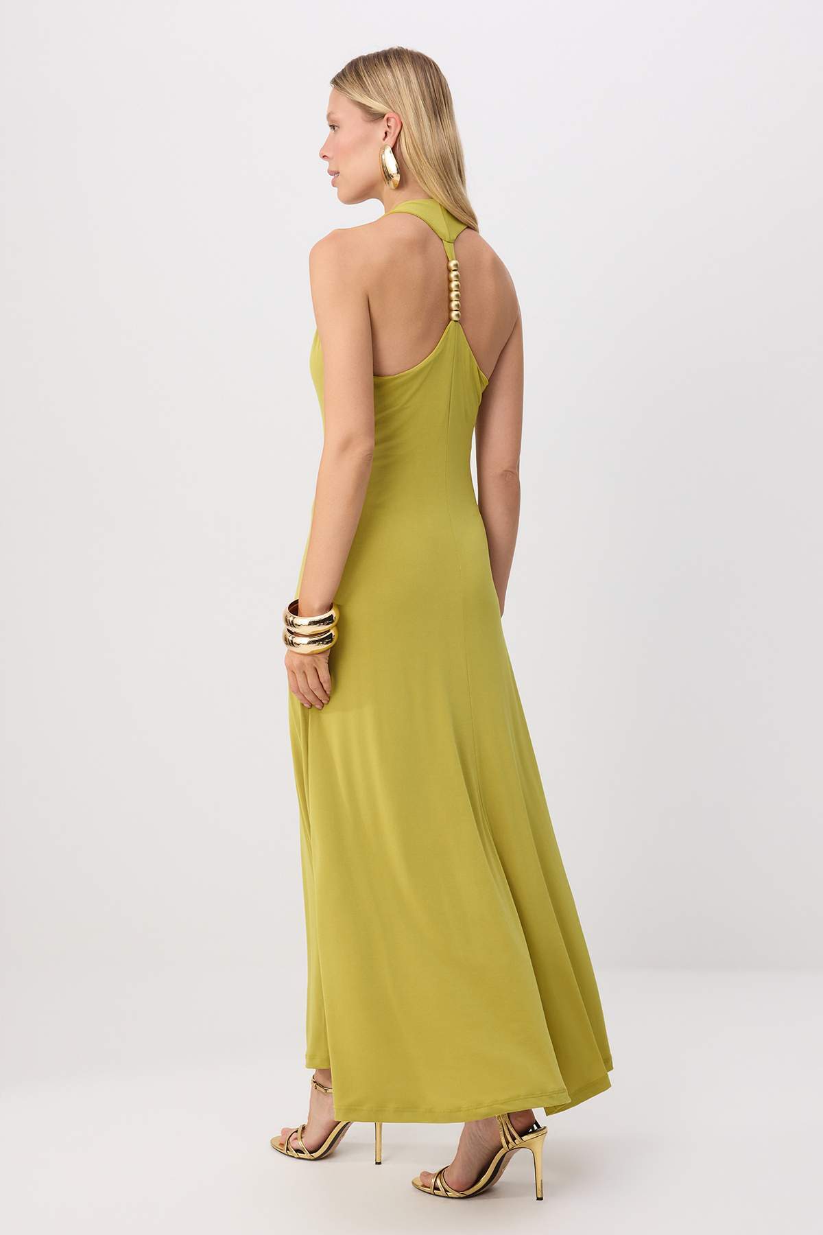 Trendyol Collection Oil Green Back Accessory Detailed Knitted Sandy Maxi Lined Dress Tprss26El00180