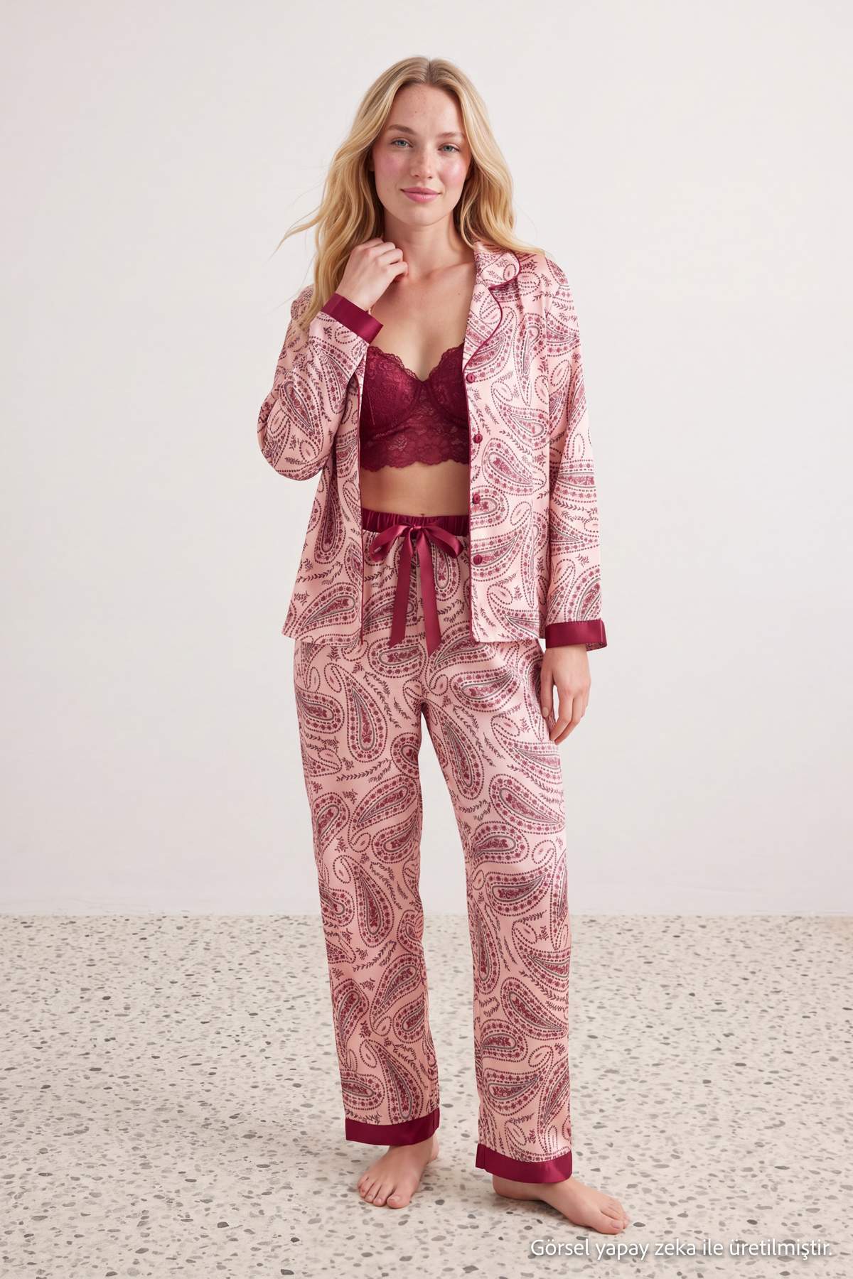 Trendyol Collection Multi Color 3-Piece Ethnic Patterned Satin Woven Pajamas Set Thmaw27Pt00012