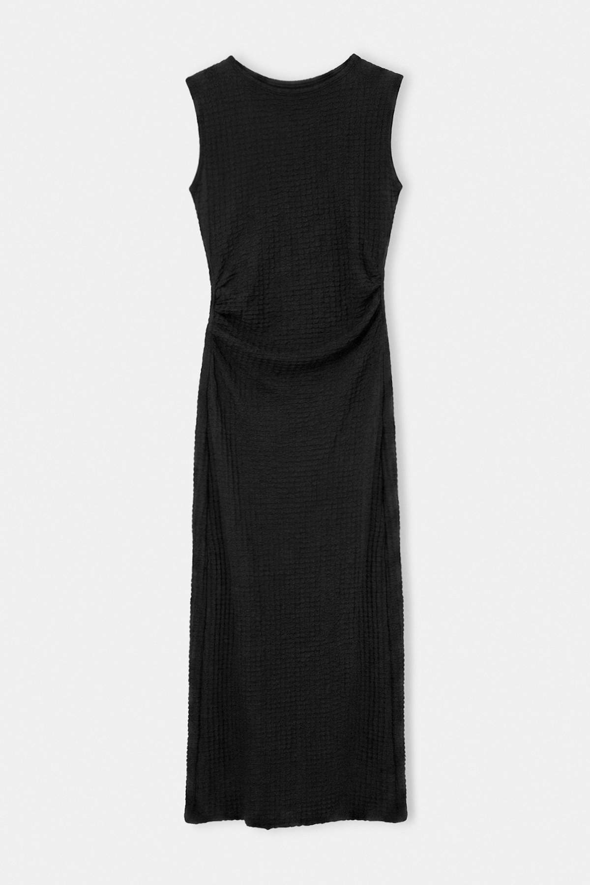 Drop by Trendyolmilla Siyah Bisiklet Yaka Yandan Lastikli Arkadan Yırtmaçlı Uzun Likralı Elbise TDRSS26EL00110