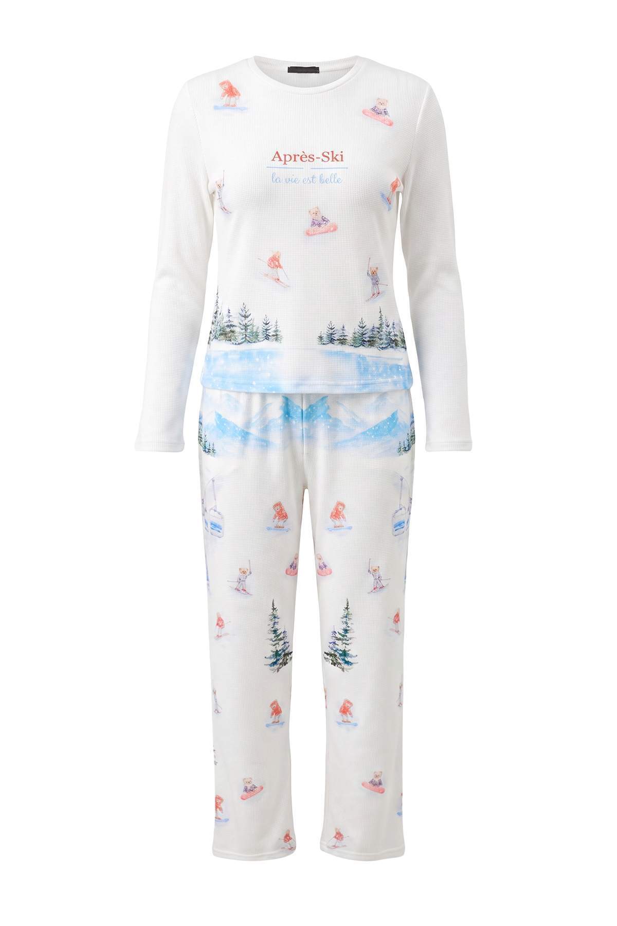 Trendyolmilla Beyaz Animal Waffle Örme Pijama Takımı THMAW27PT00051