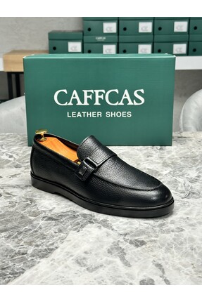 Caffcas Hakiki Deri Siyah Bağcıksız Tokalı El Yapımı Klasik Erkek Ayakkabı 6042