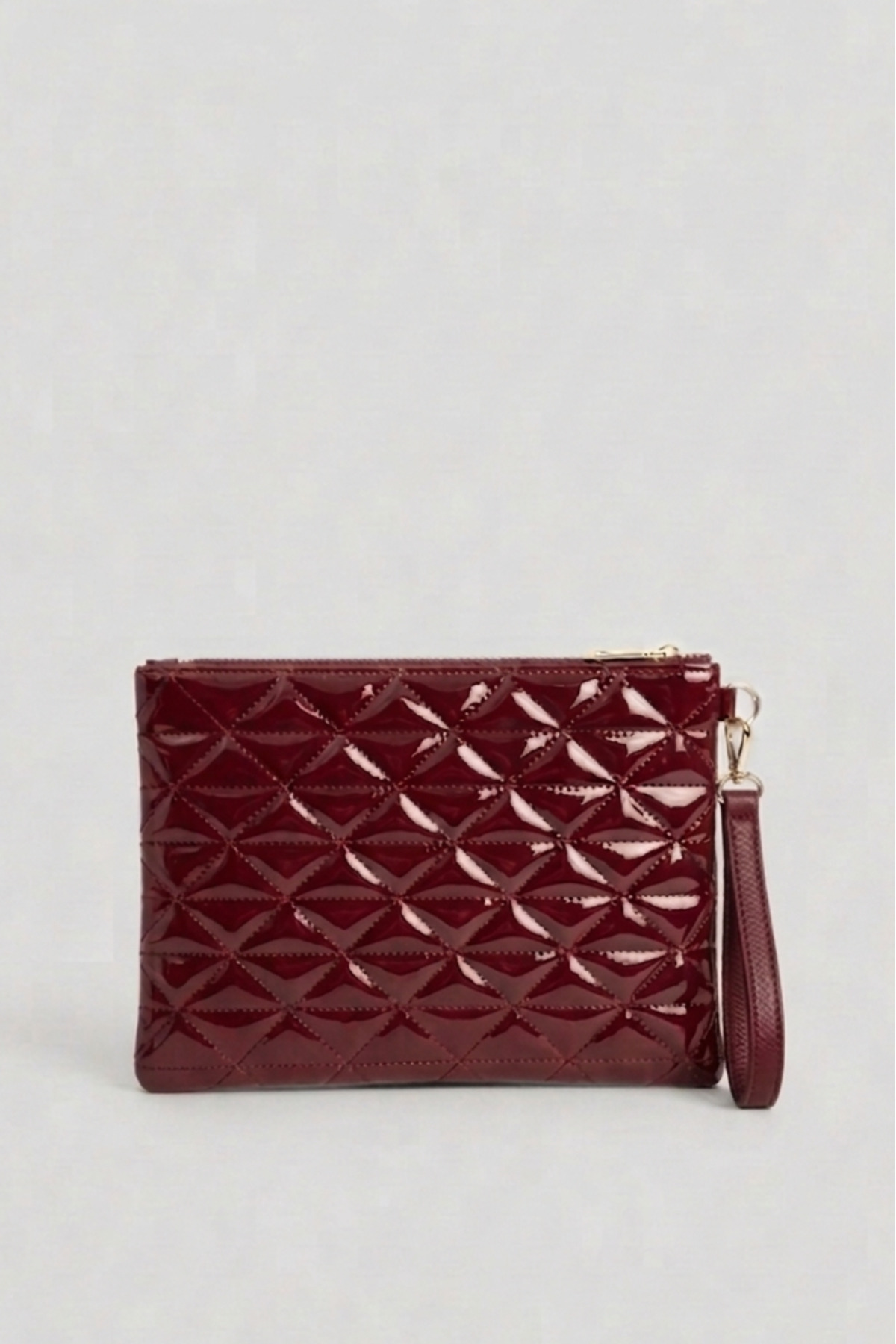Bagfoni Bordo Rugan Üçgen Desenli Portföy Clutch El Çantası 25x19 Cm
