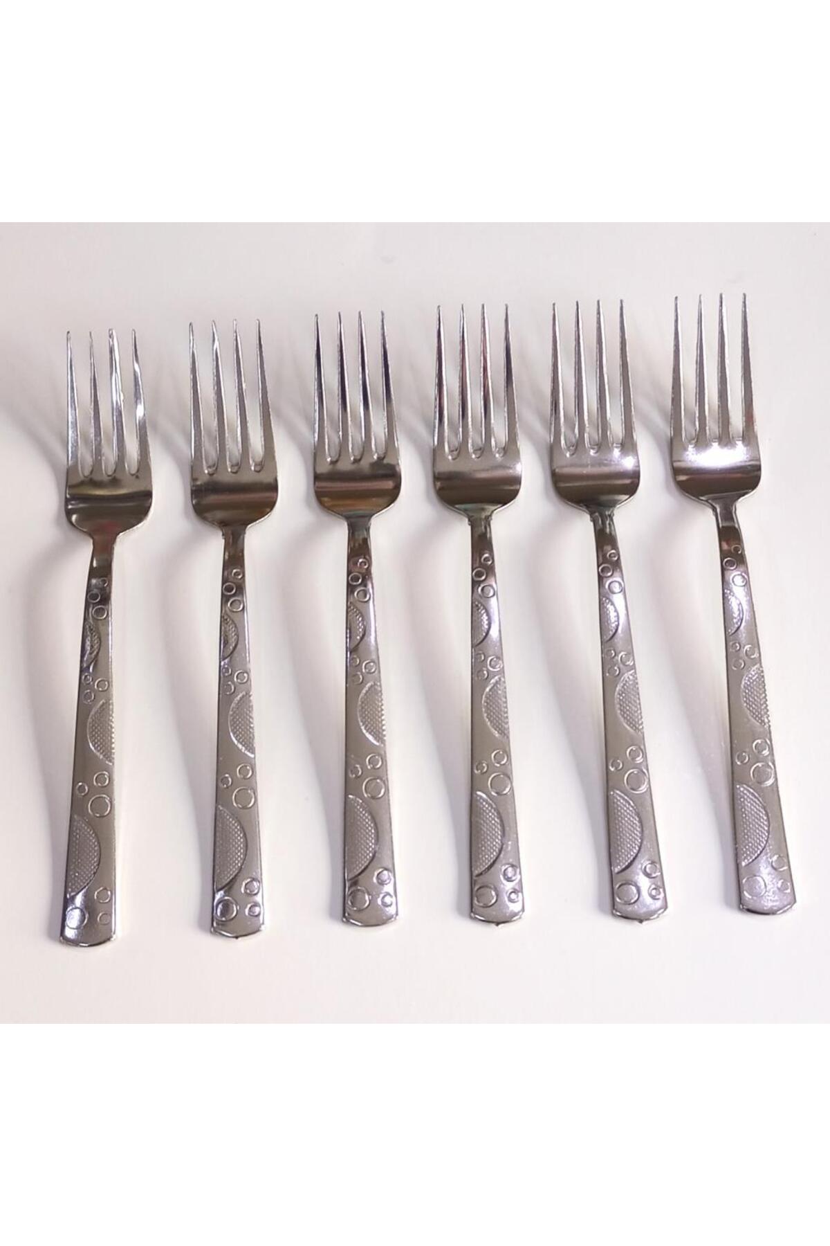 İstoç Türk Paslanmaz Çelik Yemek Çatalı Set Boncuk Md 22cm 6 Adet