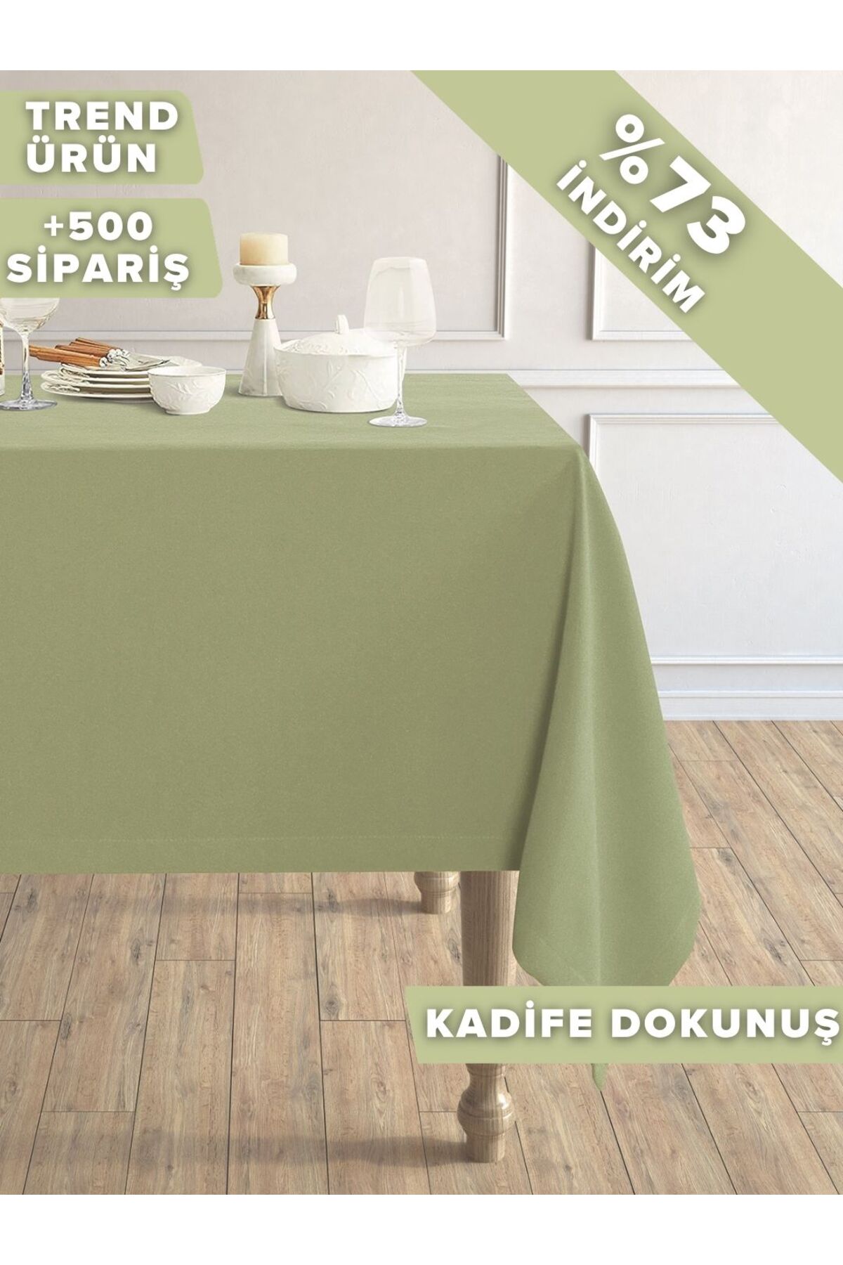 Daily Series Velvet Textured Sage Tea Color Tablecloth