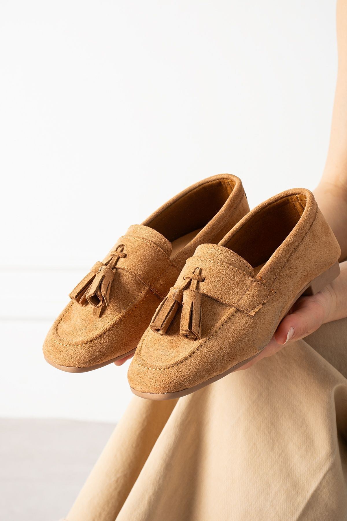 FUGA MODA Savona Taba Süet Püskül Detaylı Loafer Babet Günlük Ayakkabı görsel 3
