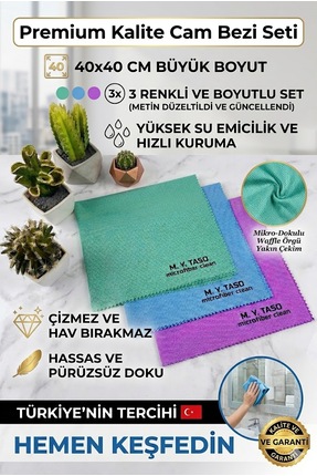 M.Y. TASO ( 3 Adet ) Antebakteriyel Cam Ayna Bilgisayar Tv Ankastre Bezi 40x4...