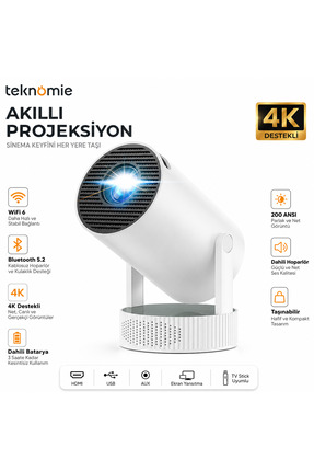 TARÇIN Bataryalı Android Wifi Taşınabilir Projektör – 4K Ultra Hd, Bluetooth ...