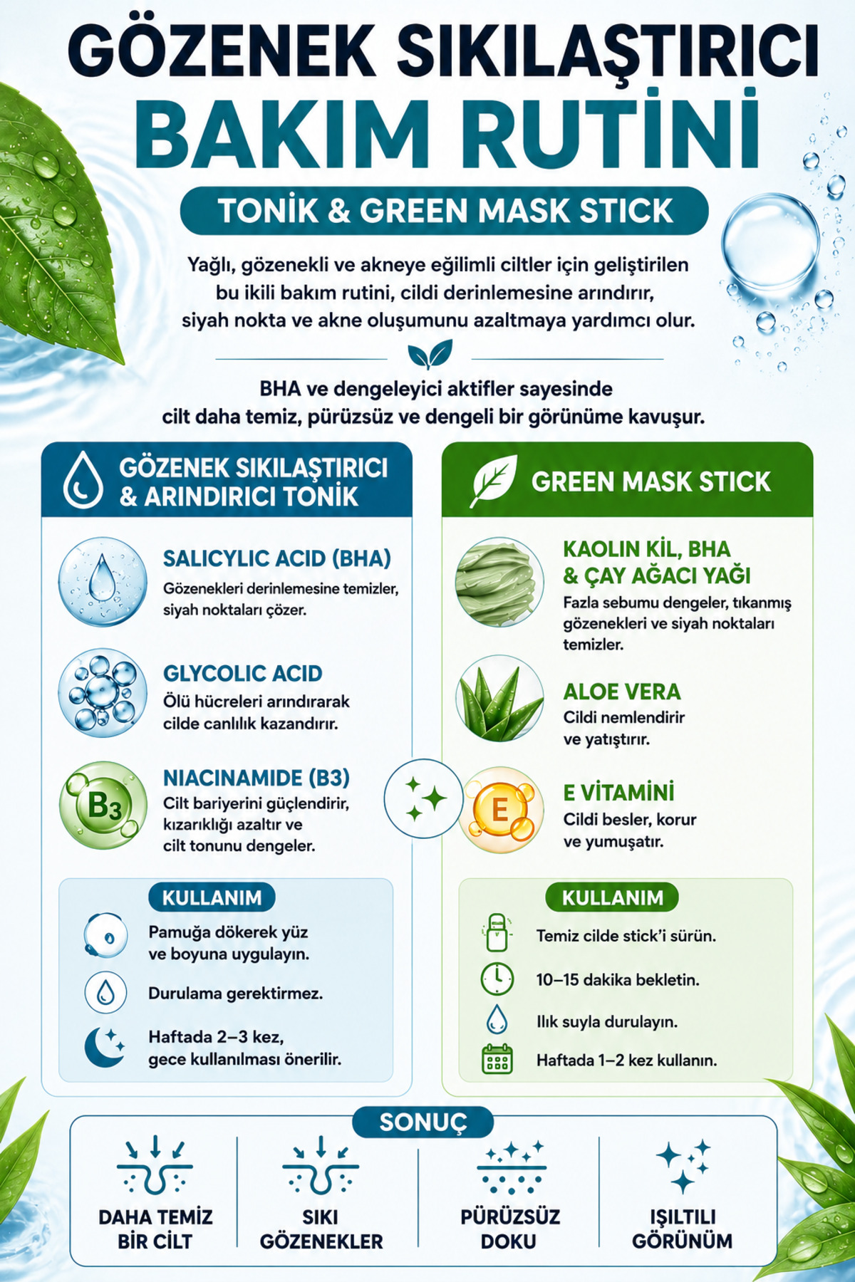 2’li Set Yeşil Çay Özlü Maske + BHA Tonik Siyah Nokta ve Akne Temizleme — siyahnolk — تصویر 4 از 5