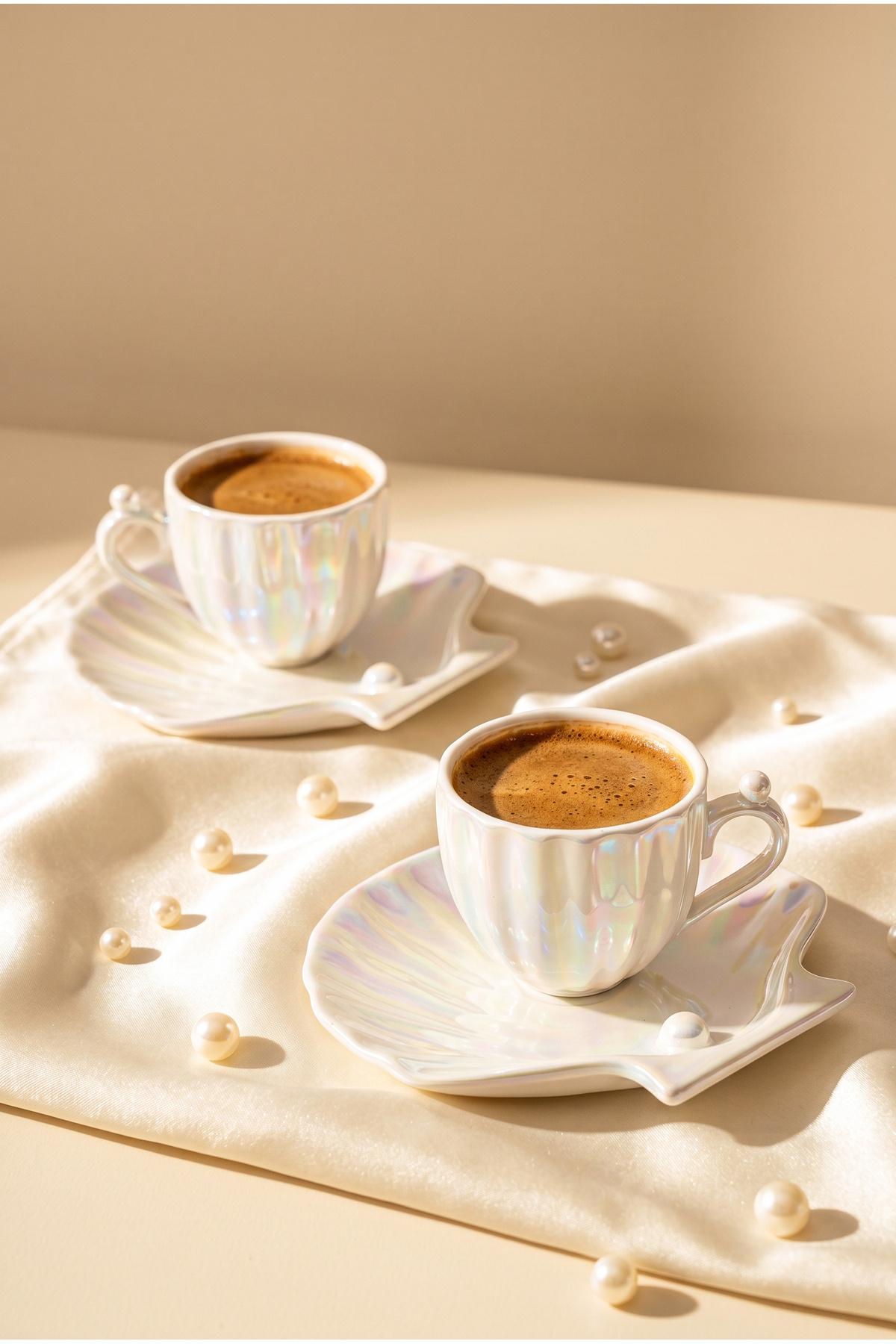 Pearl Oyster 2-Person 4-Piece 90 ml Porcelain Coffee Cup Set
