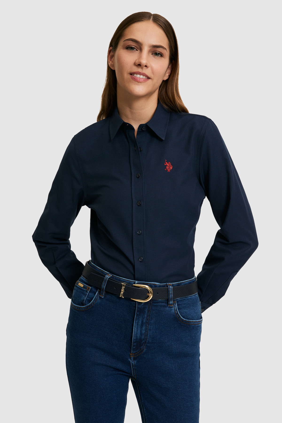 U.S. Polo Assn. Women's Navy Blue Long Sleeve Basic Shirt 50324791-Vr033