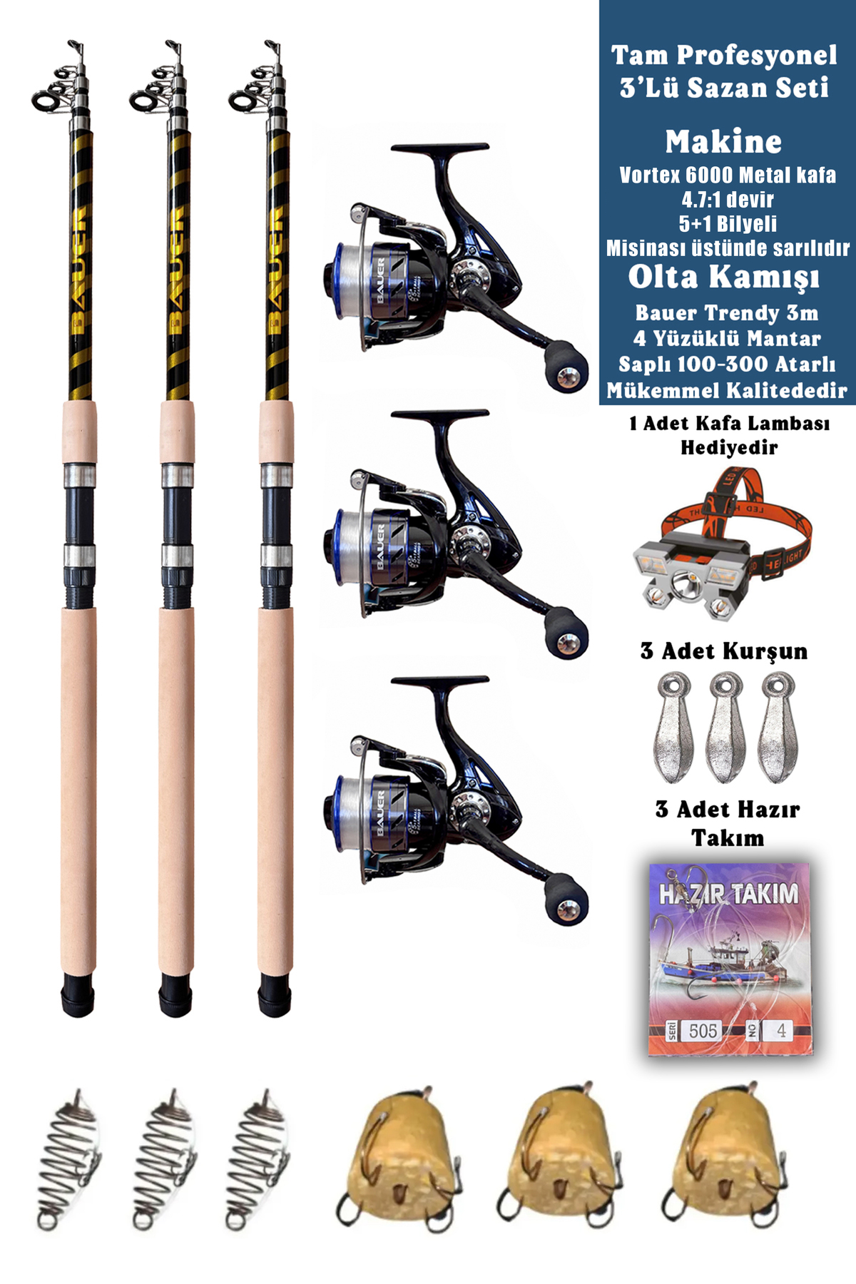 ALASTOR Profesyonel Sazan Olta Seti Ultra Pro 3'Lü Set 100-300