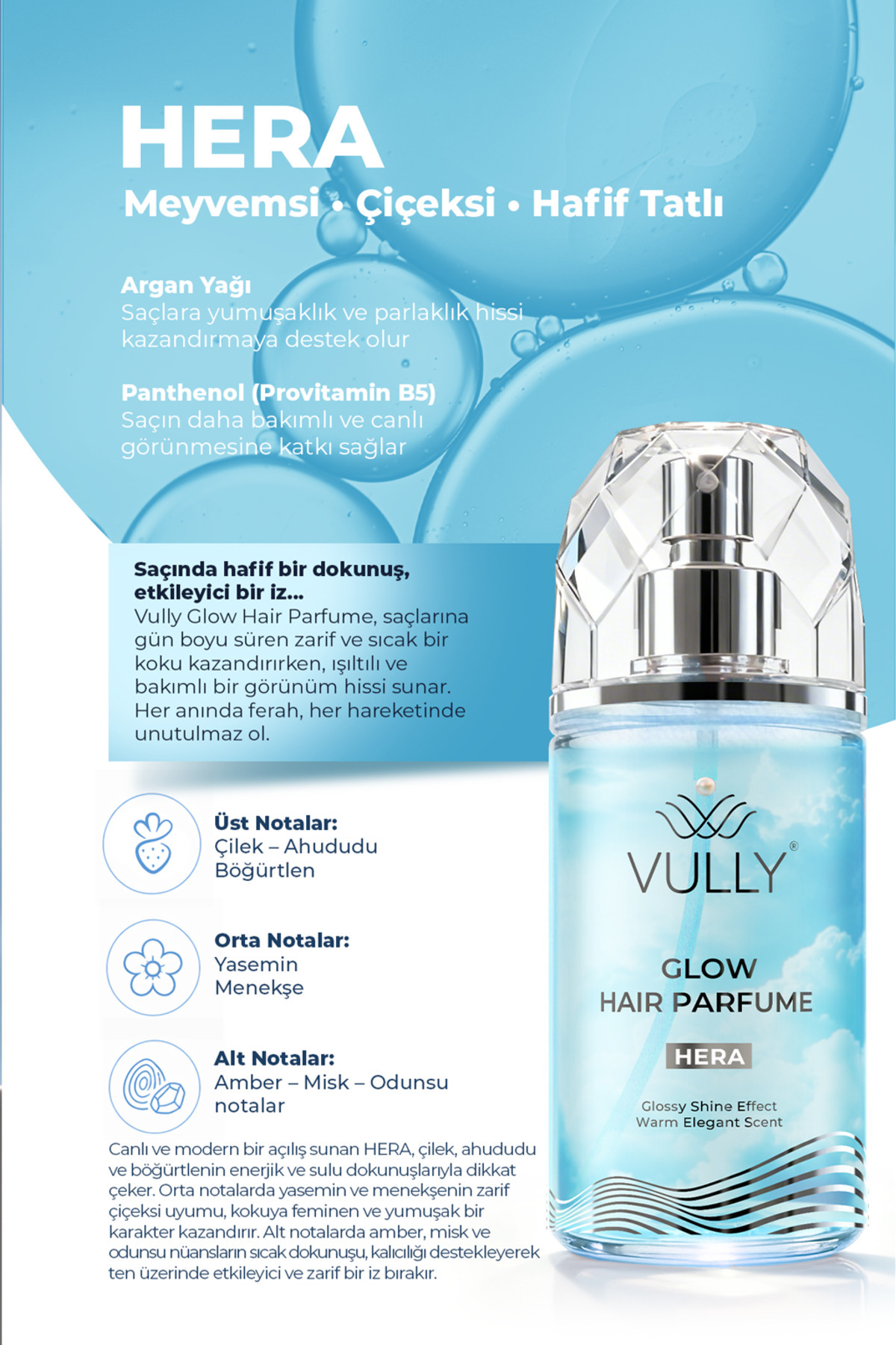 عطر مو با روغن آرگان و حاوی پانتنول Glow Hera حجم 100 میلی لیتر