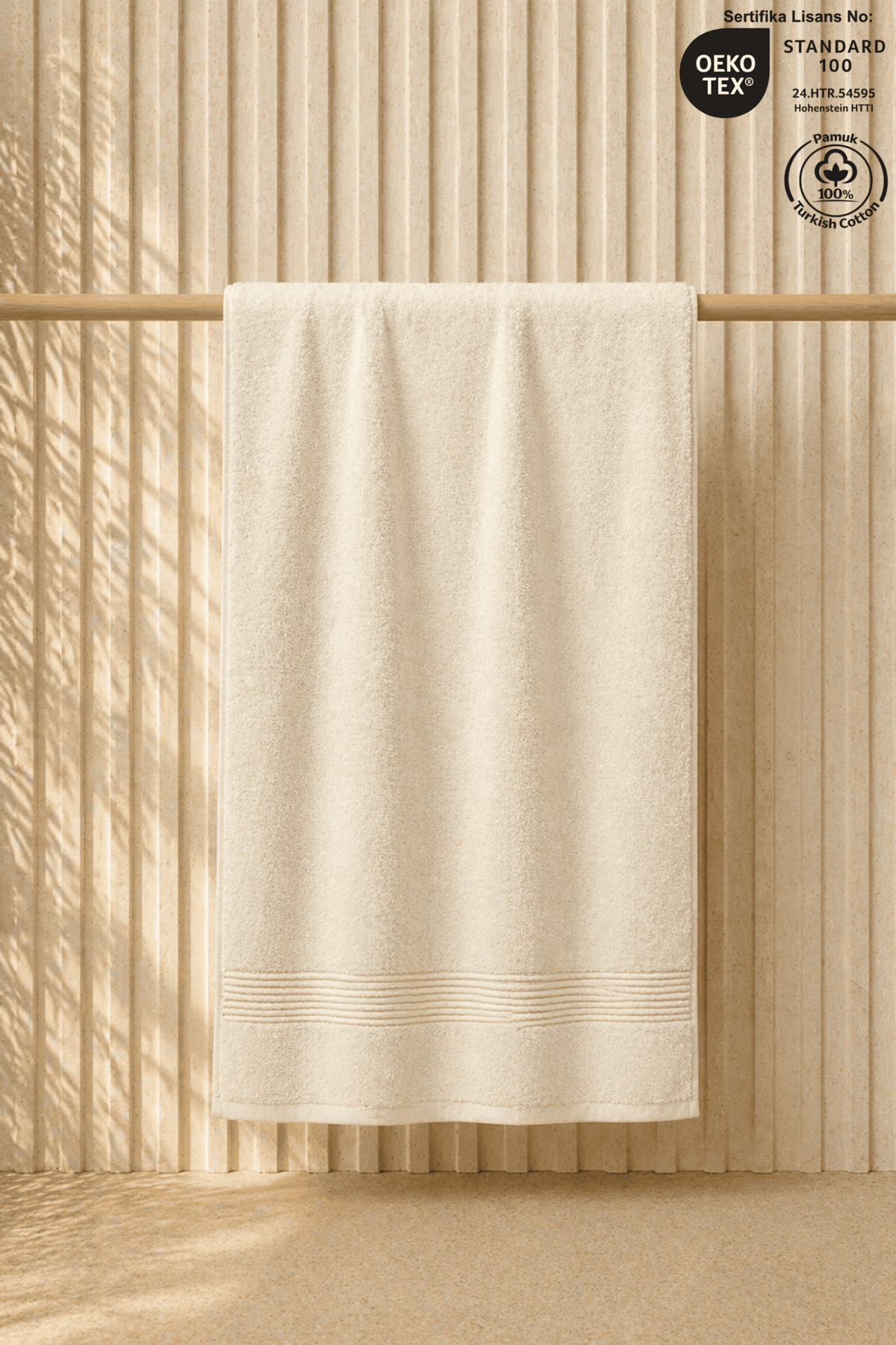 Cream Beach Towel 100% Cotton Certified Sea & Pool Towel 70x140cm Striped Bordered