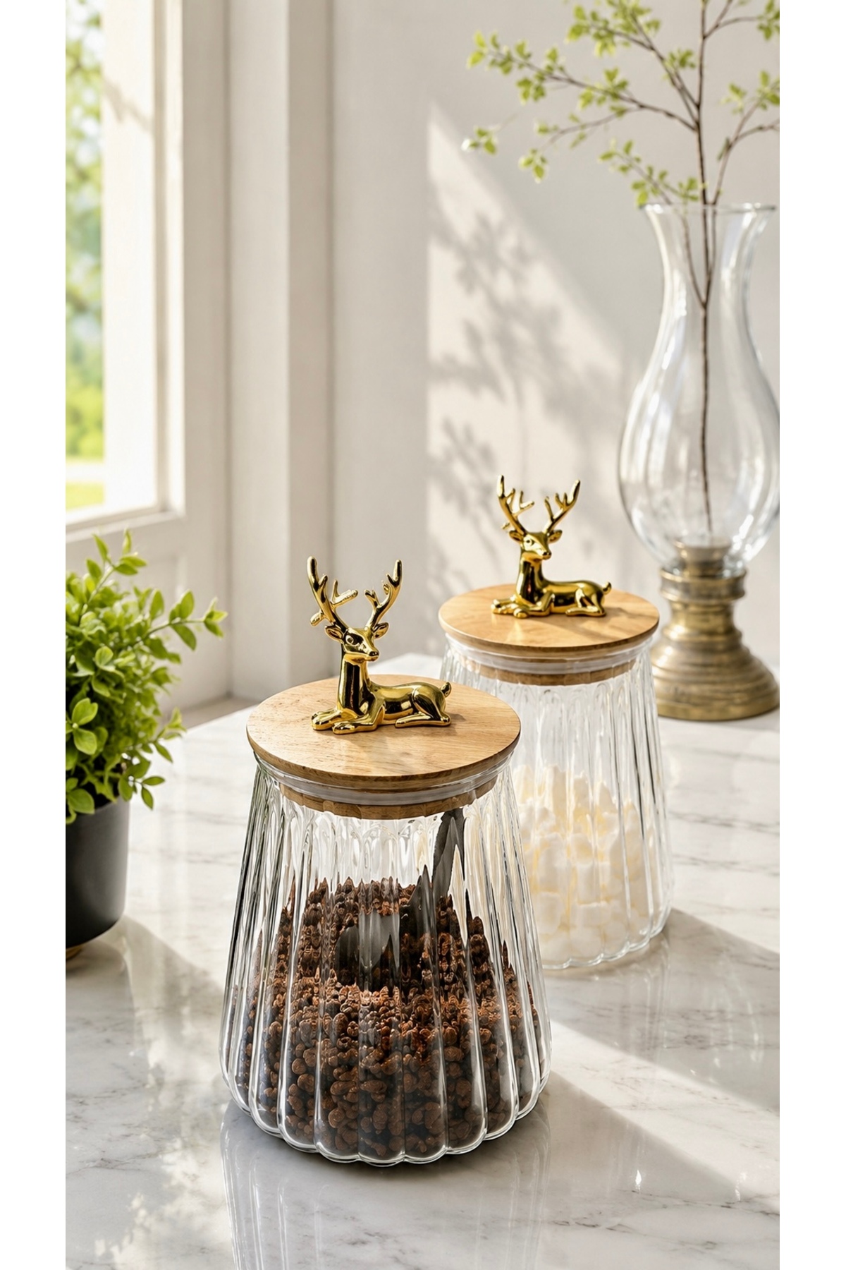 Striped Bamboo Deer Jar with Vacuum Lid | 750ml - Single