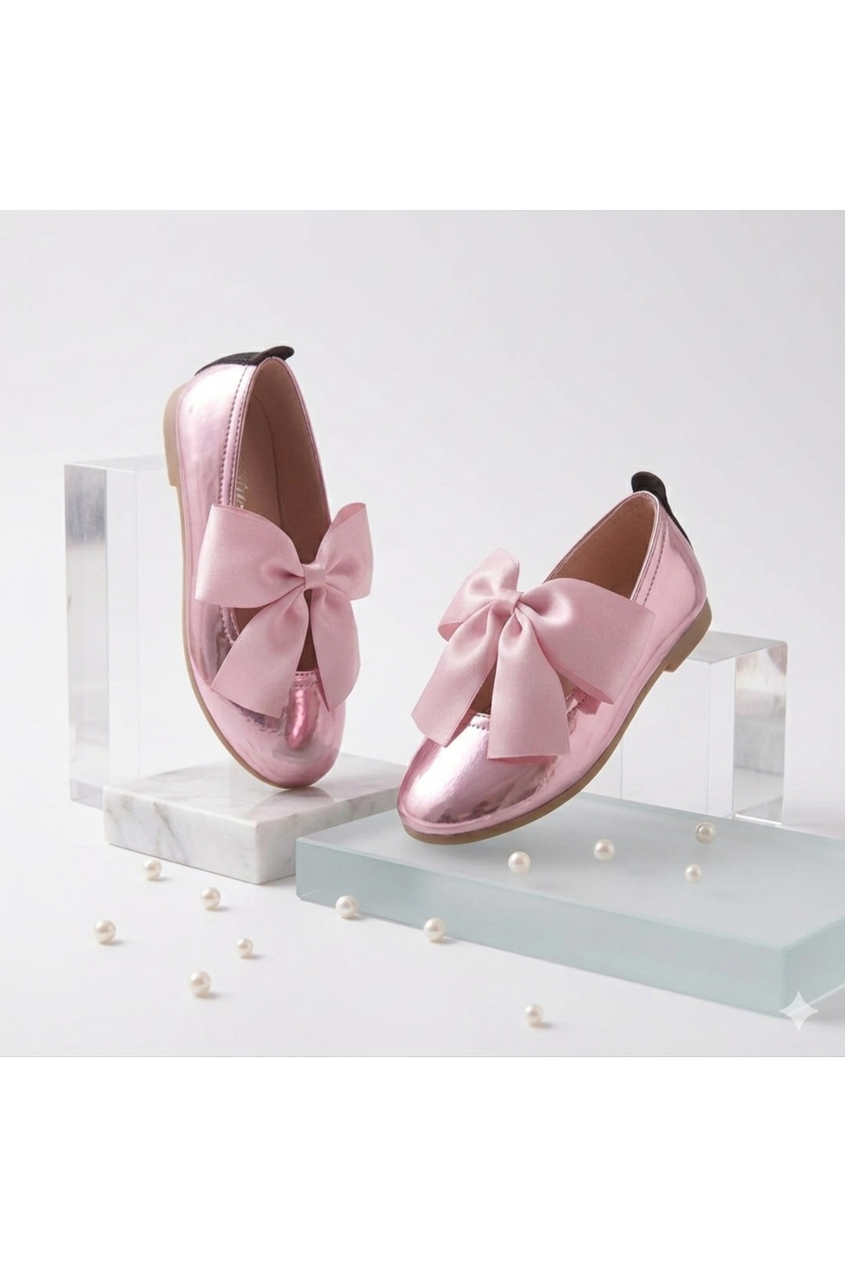 GIRLS PINK SHINY SPRING BOW TIE ORTHOPEDIC STYLISH FLATS WITH BOW TIES