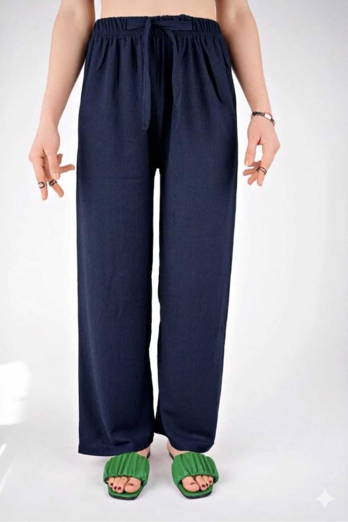 Women's Hijab Black Elastic Waist Palazzo Pants Navy Blue