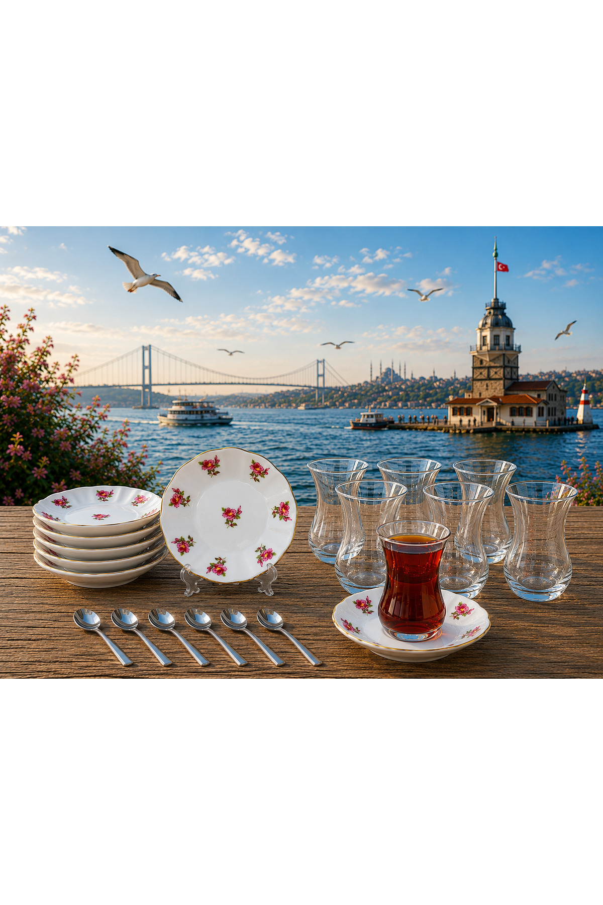 18-Piece Pink Flower Persian Tea Cup Set