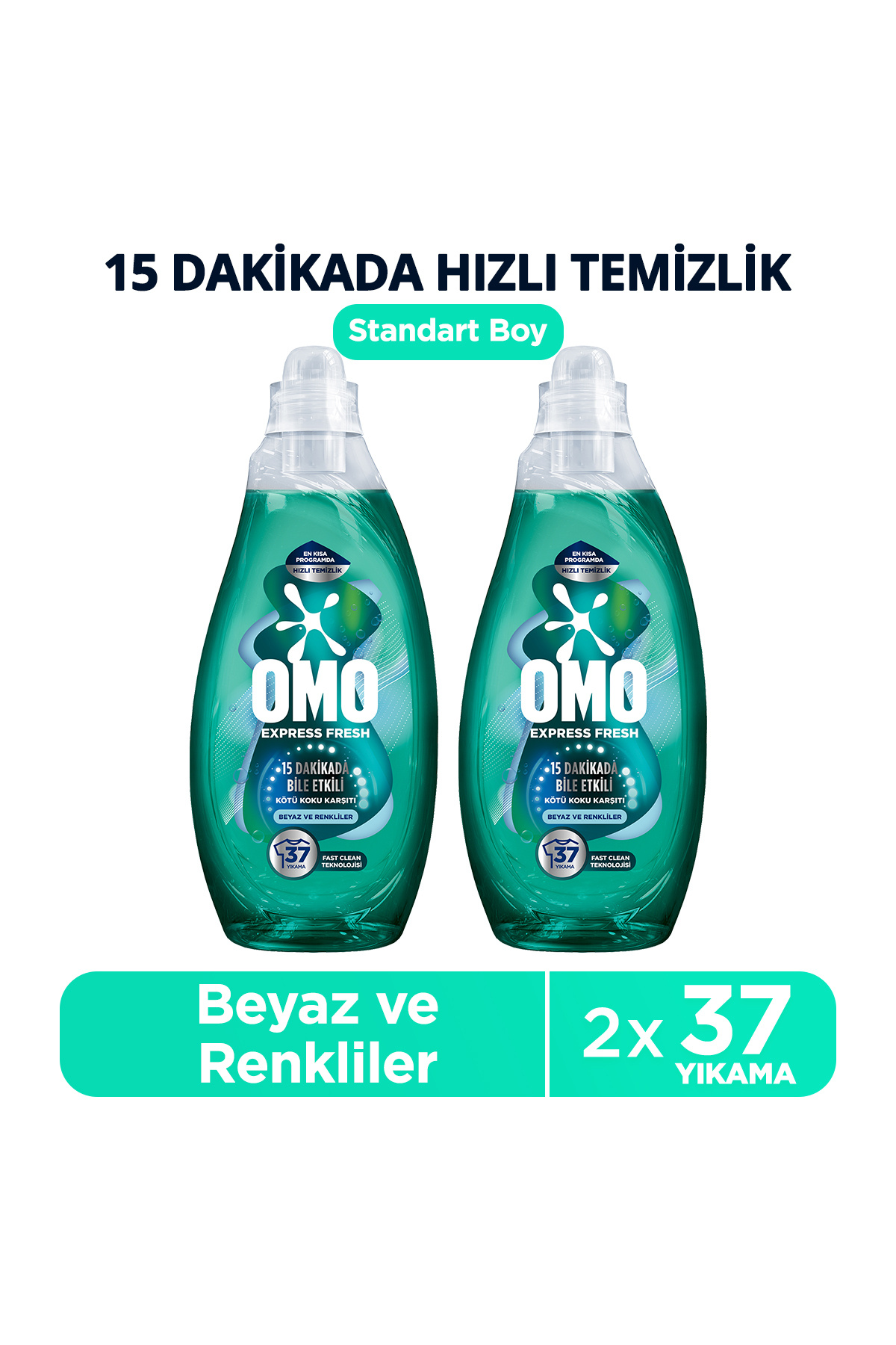 Omo Express Fresh Kötü Koku Karşıtı Beyaz ve Renkliler Sıvı Çamaşır Deterjanı 1480 ml x2
