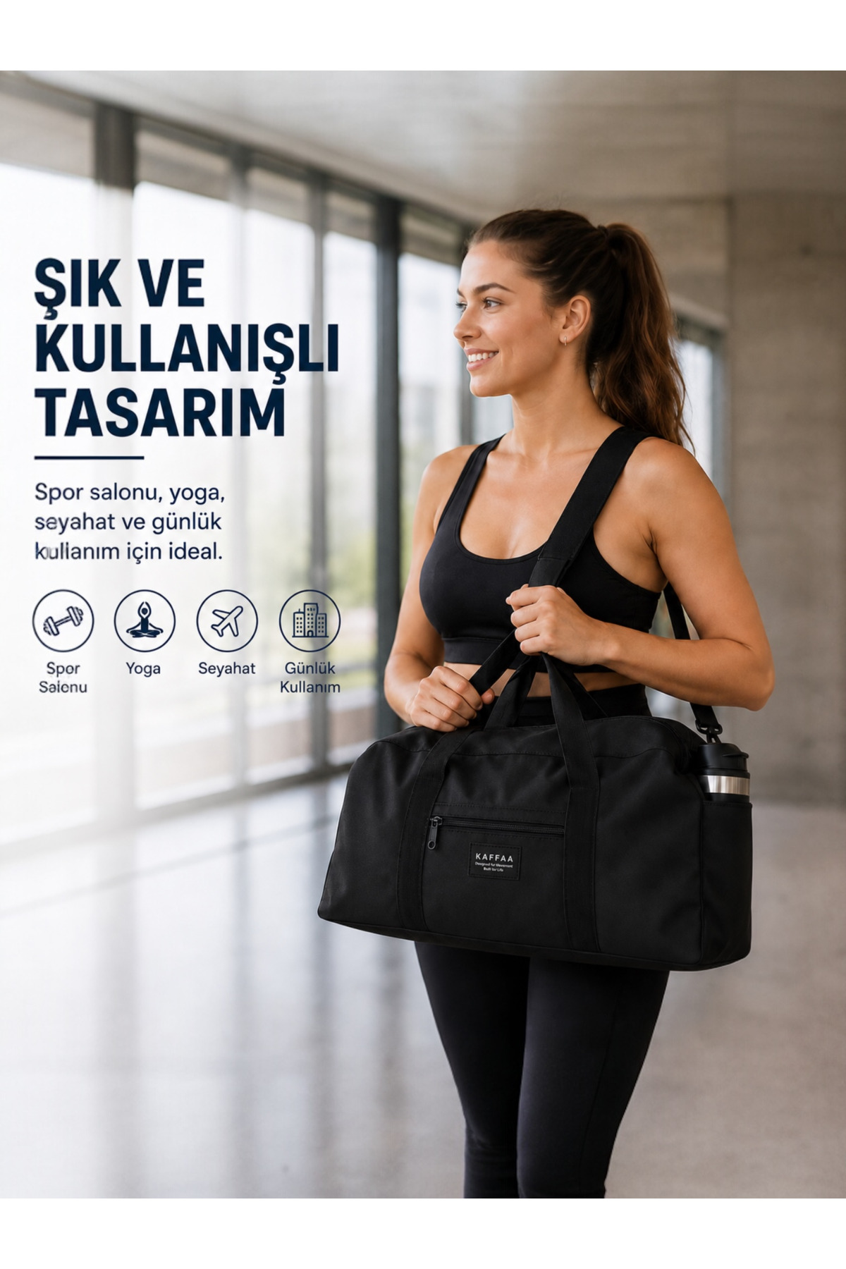 KAFFAA Unisex Uzun Askılı Termos Bölmeli Kadın Ve Erkek Kullanabilir Seyahat Fitness Ve Spor Çantası görsel 4